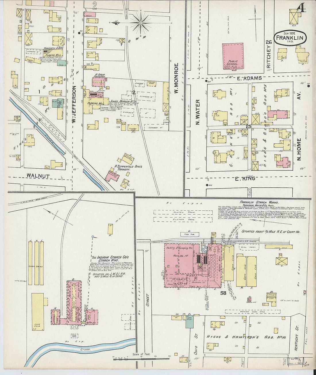 This old map of Franklin, Johnson County, Indiana was created by Sanborn Map Company in 1892
