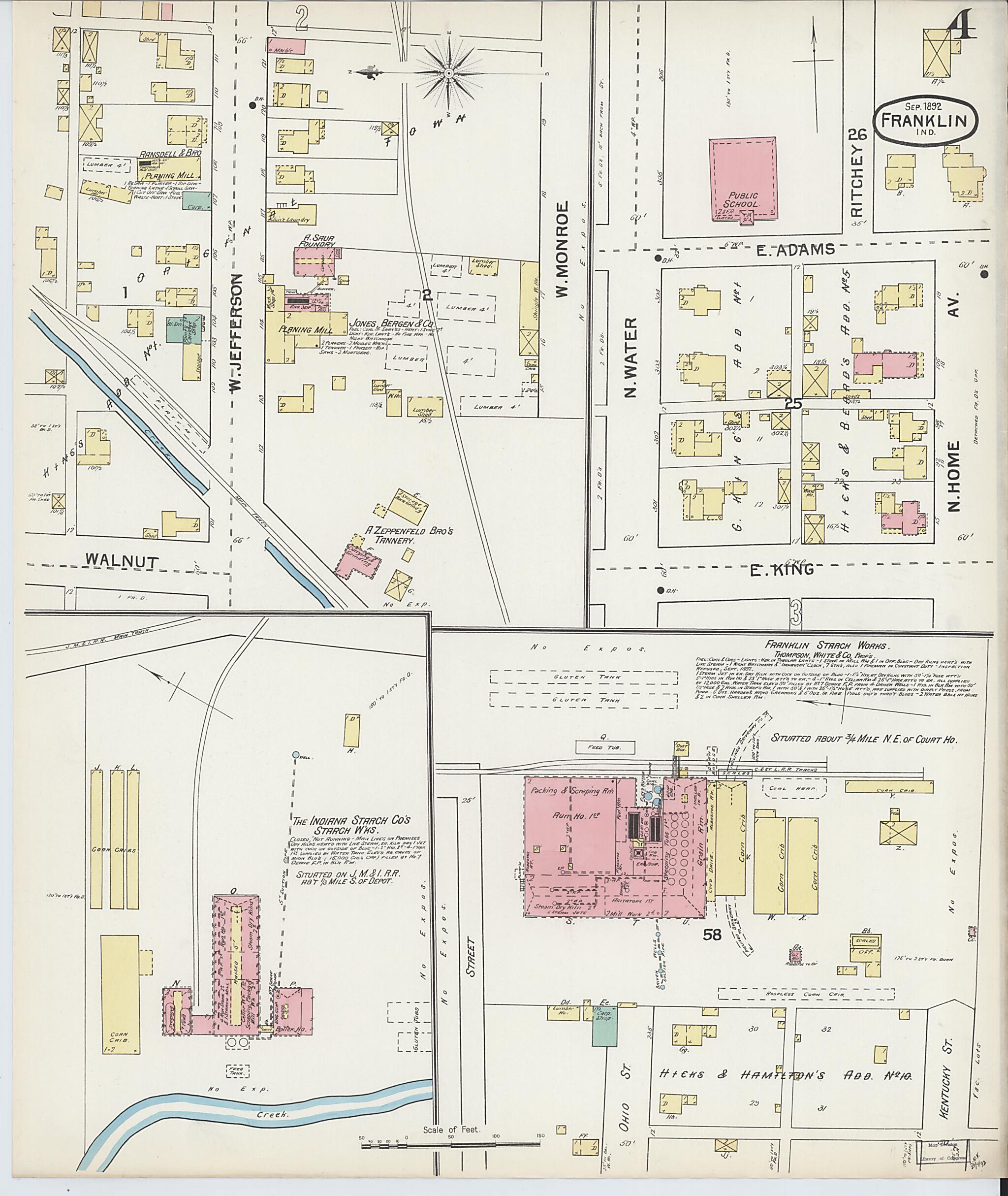 This old map of Franklin, Johnson County, Indiana was created by Sanborn Map Company in 1892
