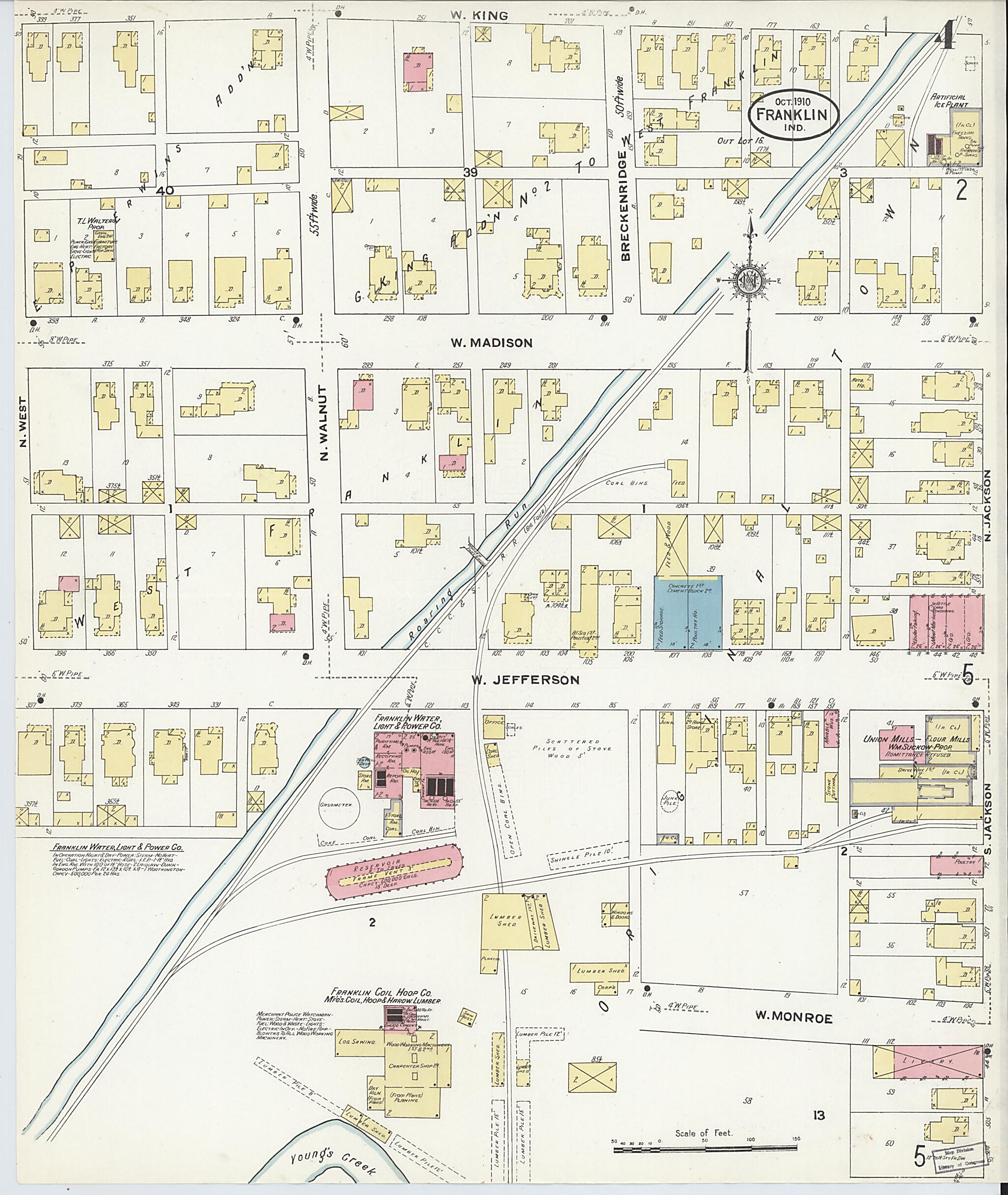 This old map of Franklin, Johnson County, Indiana was created by Sanborn Map Company in 1910