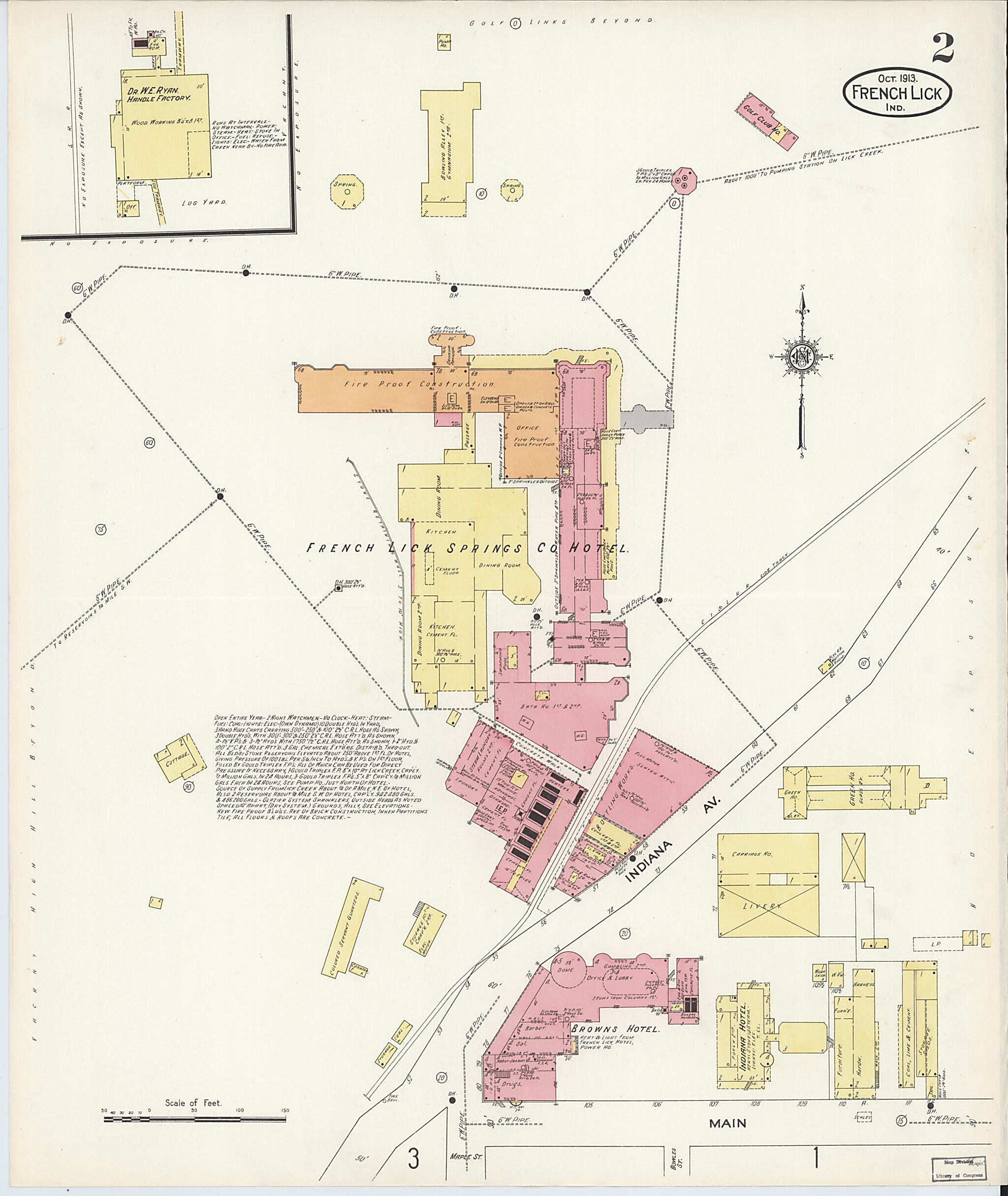 This old map of West Baden, Orange County, Indiana was created by Sanborn Map Company in 1913
