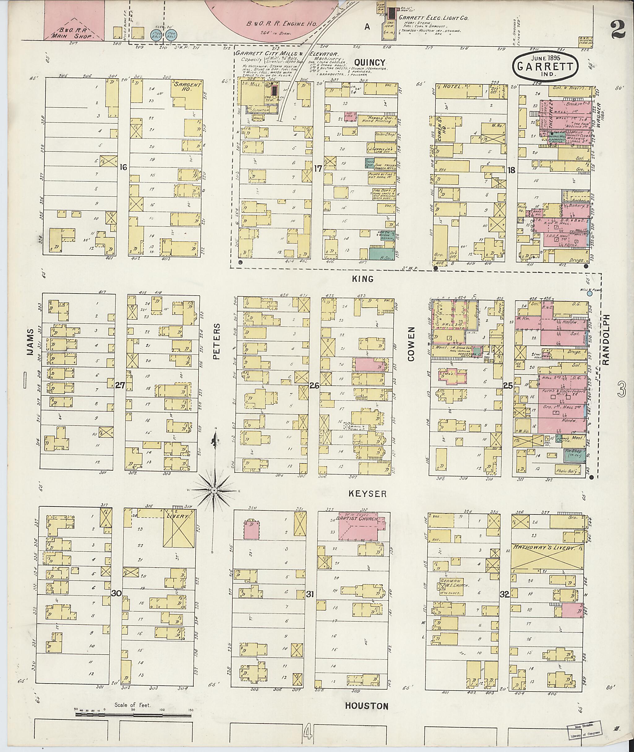 This old map of Garrett, De Kalb County, Indiana was created by Sanborn Map Company in 1895