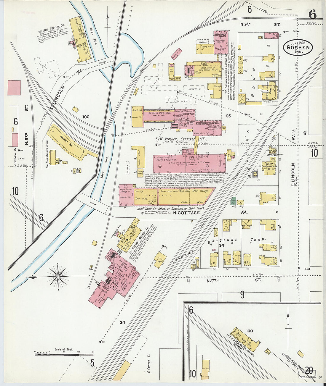 This old map of Goshen, Elkhart County, Indiana was created by Sanborn Map Company in 1905