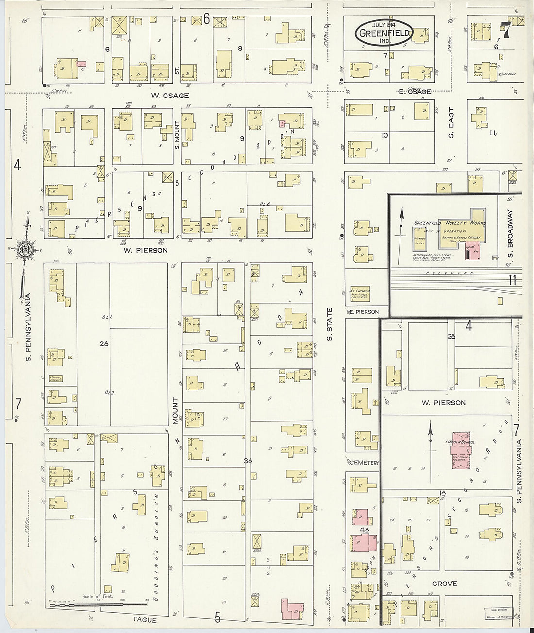 This old map of Greenfield, Hancock County, Indiana was created by Sanborn Map Company in 1914