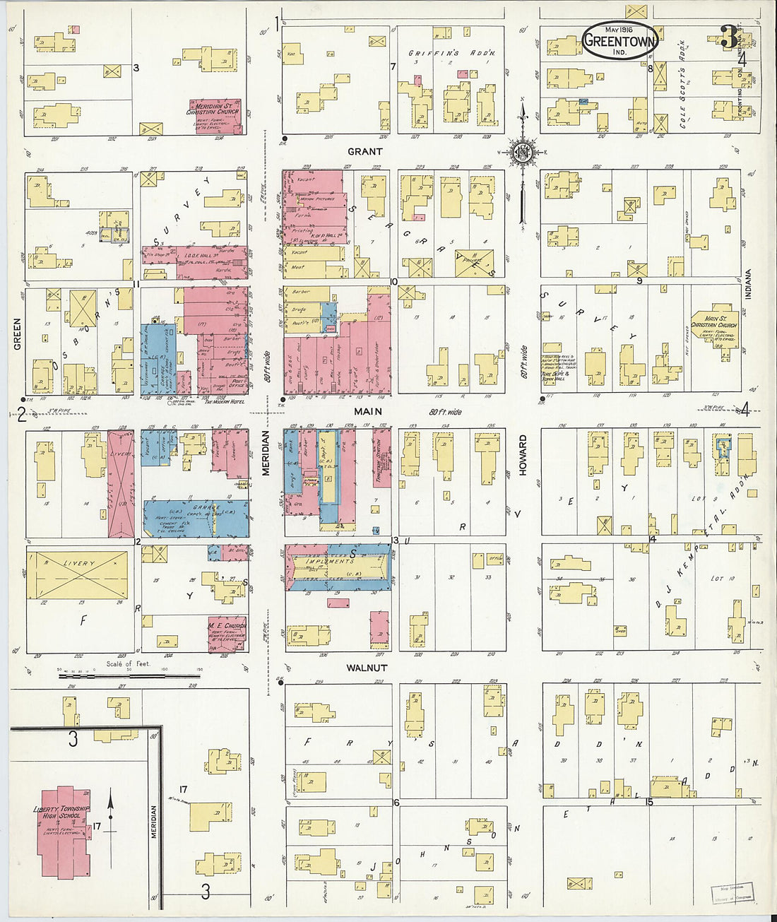 This old map of Greentown, Howard County, Indiana was created by Sanborn Map Company in 1916