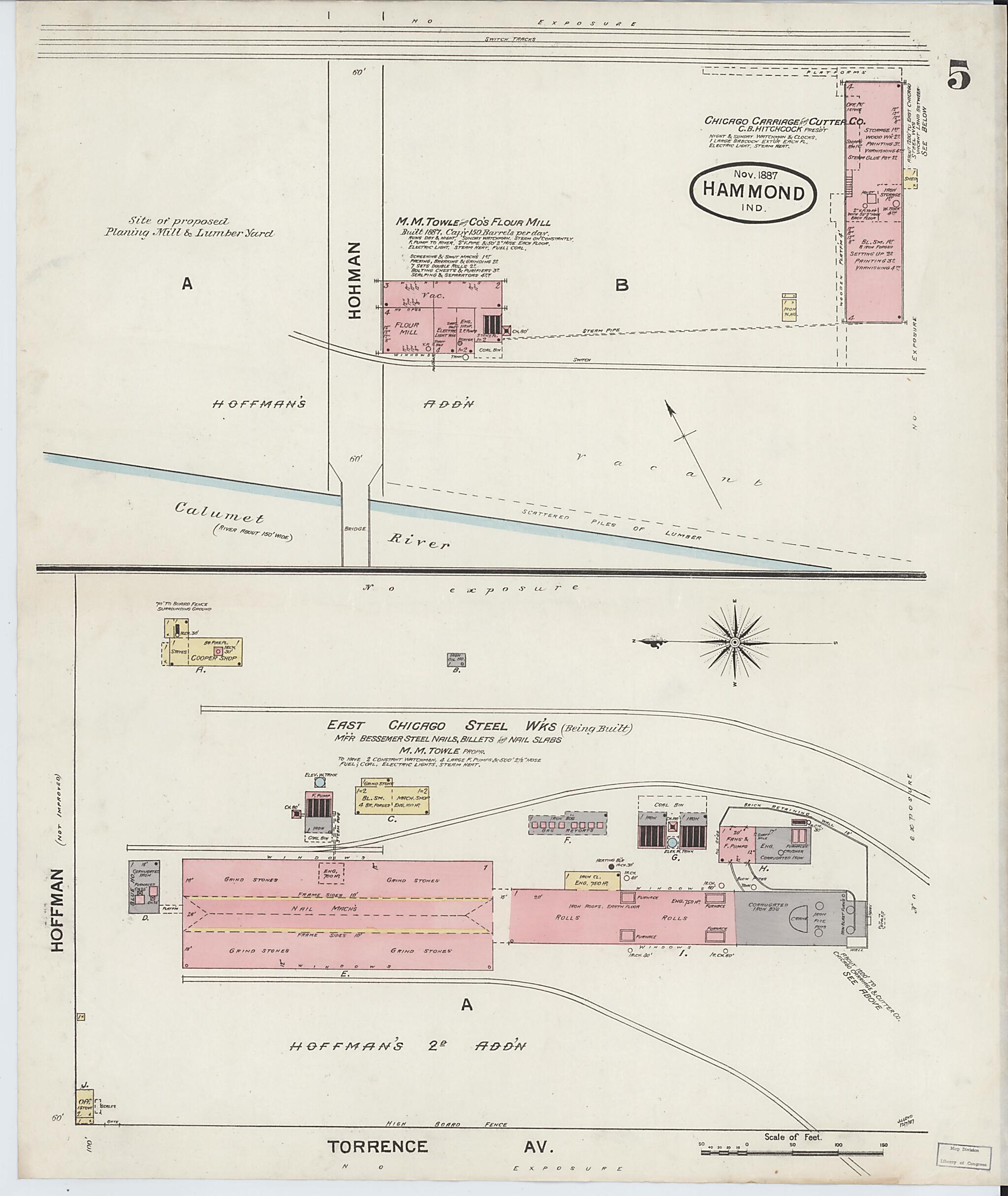 This old map of Hammond, Lake County, Indiana was created by Sanborn Map Company in 1887