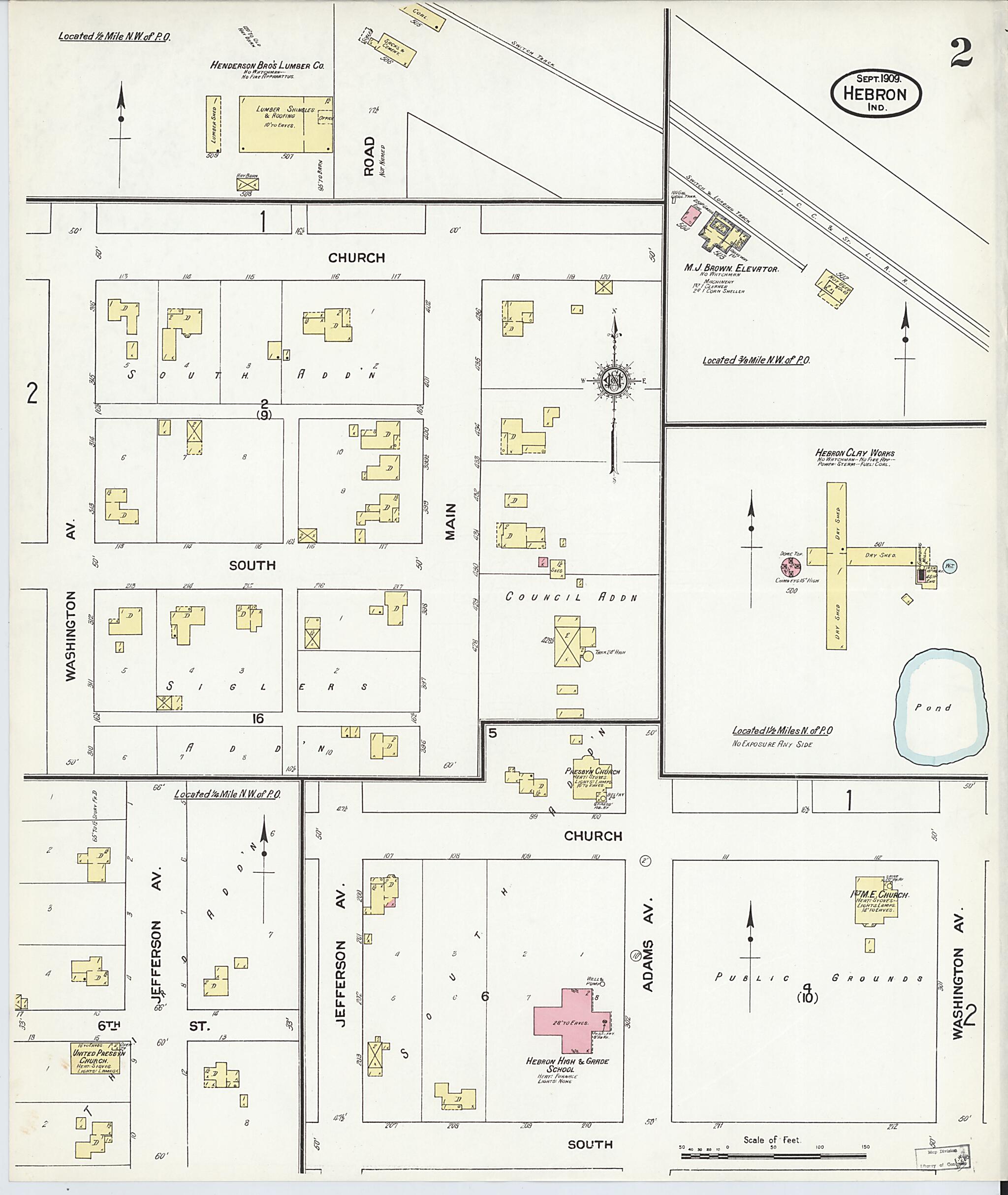 This old map of Hebron, Porter County, Indiana was created by Sanborn Map Company in 1909