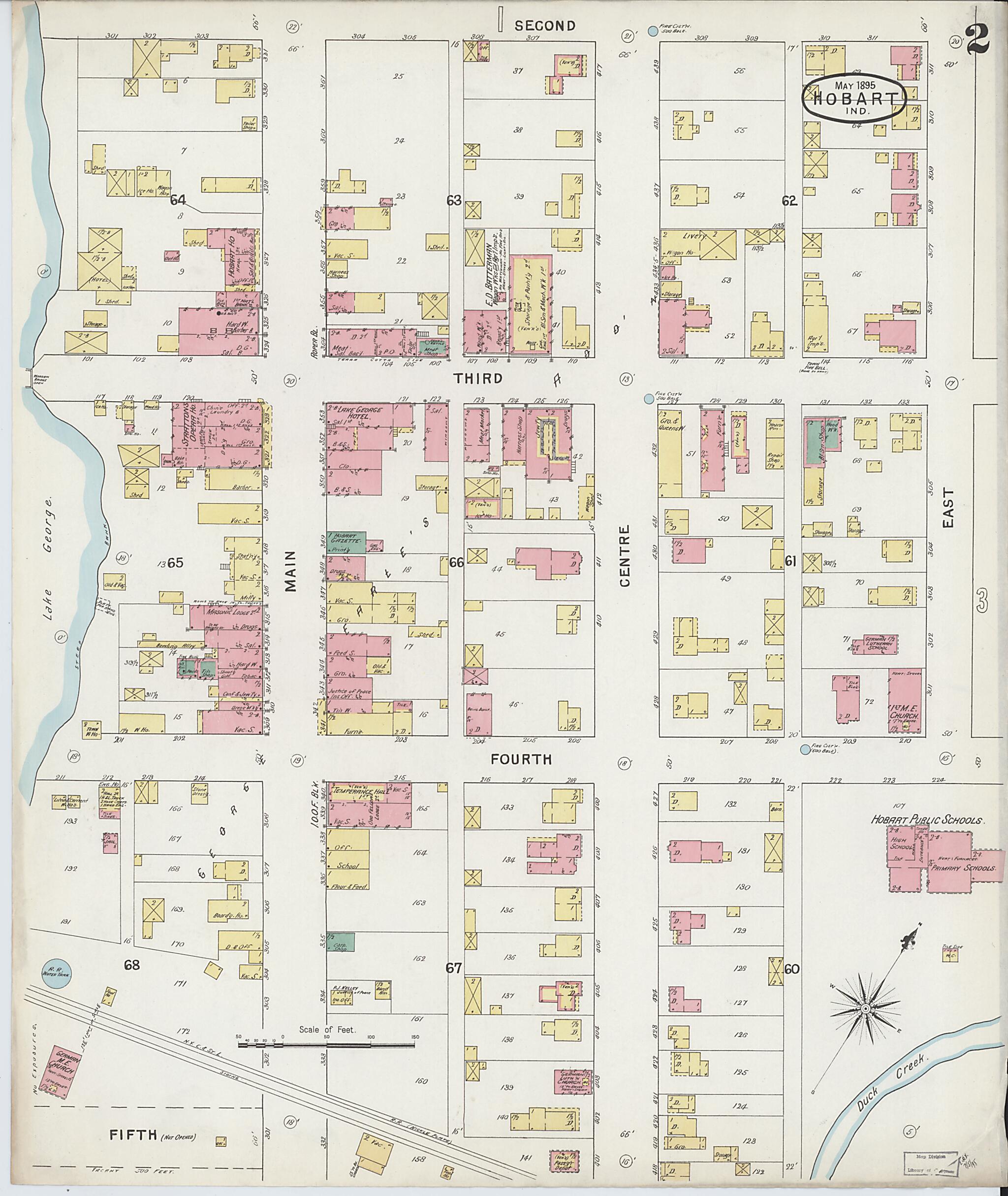 This old map of Hobart, Lake County, Indiana was created by Sanborn Map Company in 1895