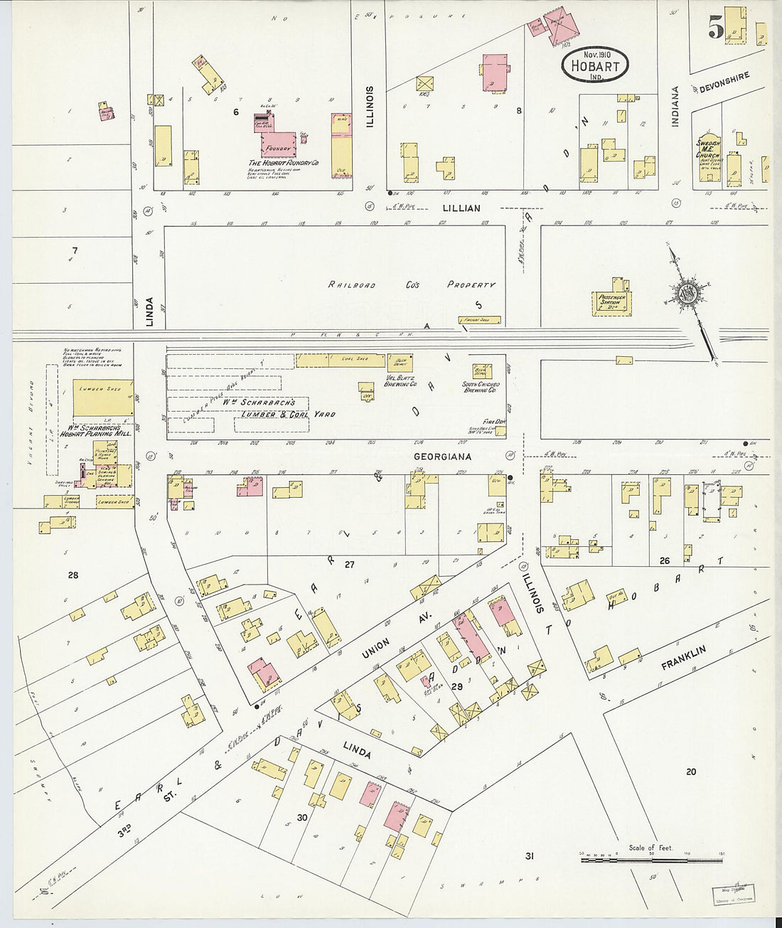 This old map of Hobart, Lake County, Indiana was created by Sanborn Map Company in 1910