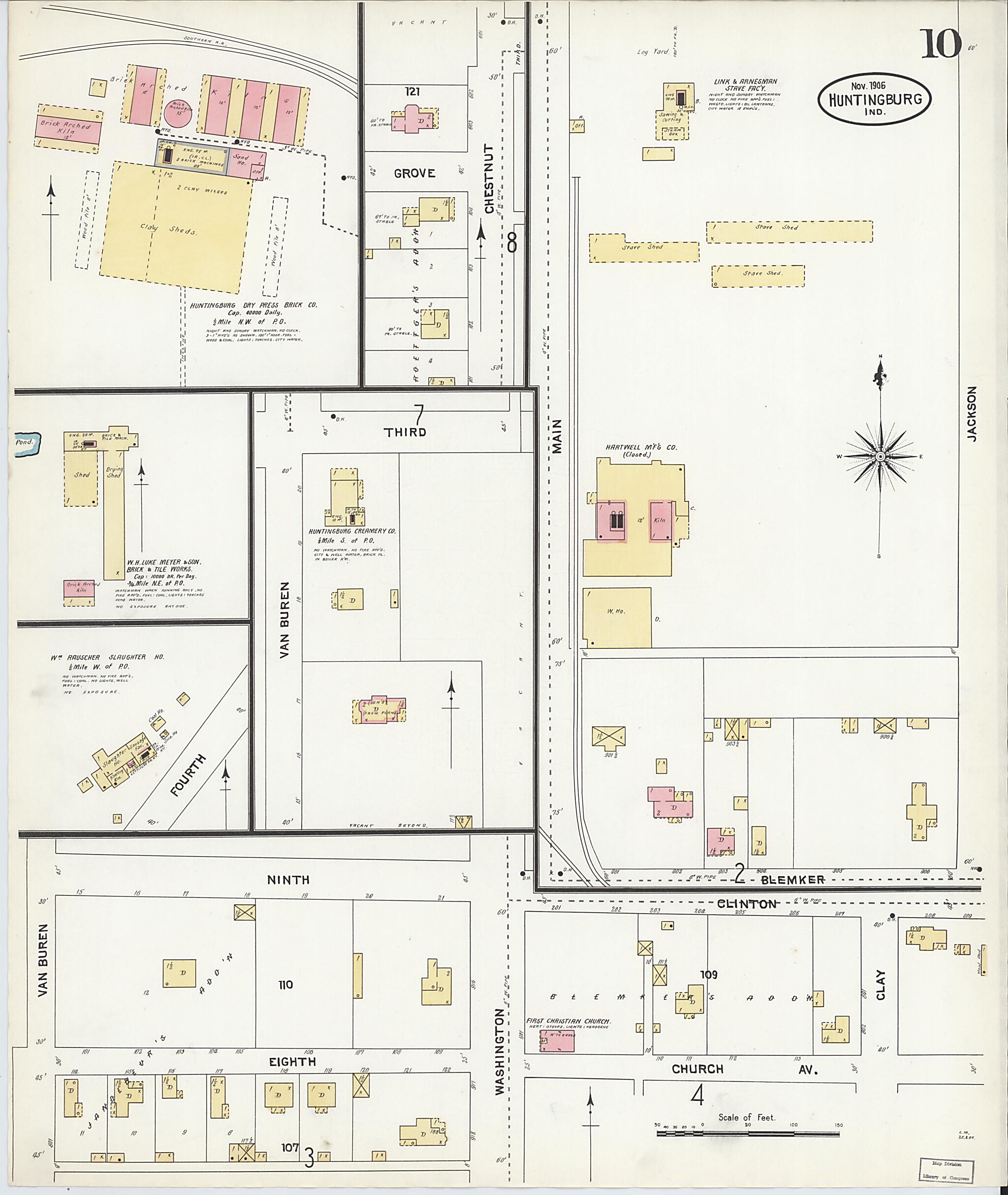 This old map of Huntingburg, Dubois County, Indiana was created by Sanborn Map Company in 1906