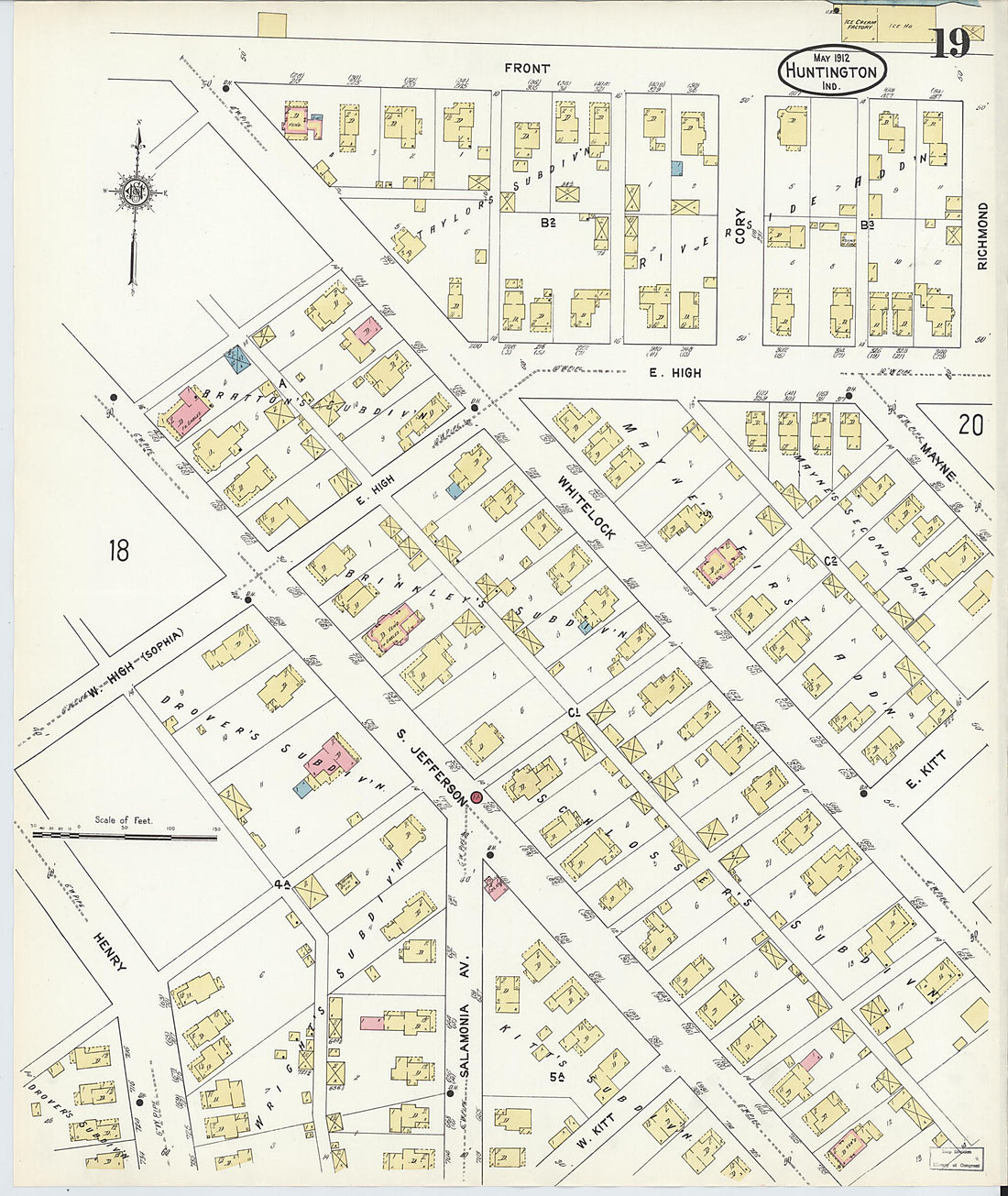 This old map of Huntington, Huntington County, Indiana was created by Sanborn Map Company in 1912