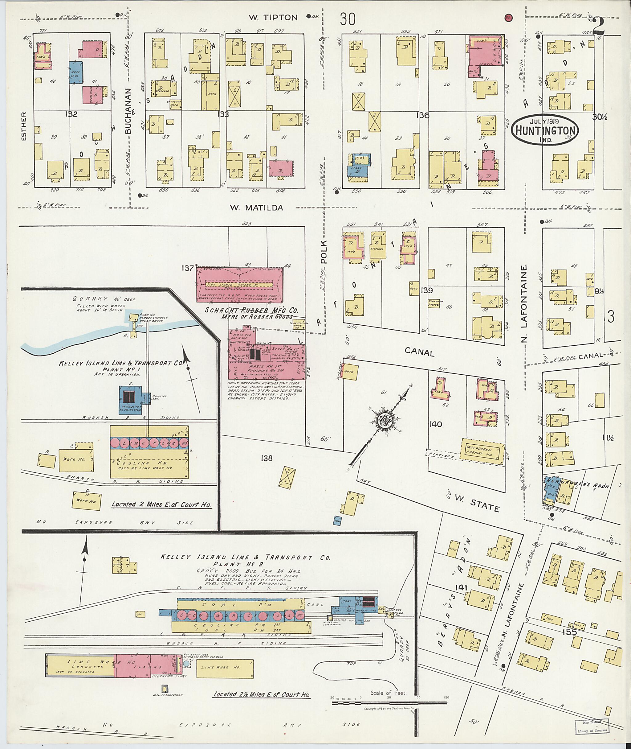 This old map of Huntington, Huntington County, Indiana was created by Sanborn Map Company in 1919