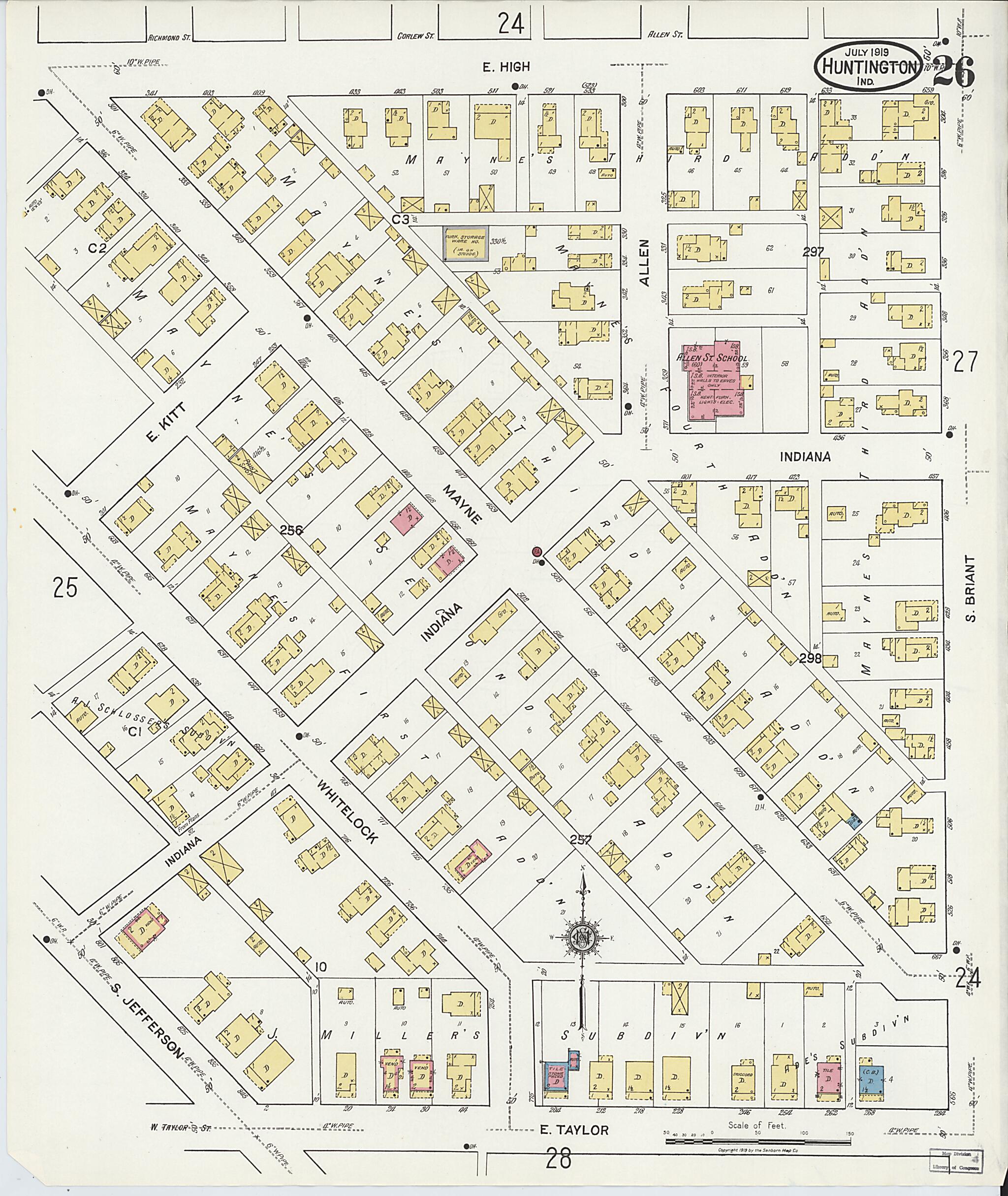This old map of Huntington, Huntington County, Indiana was created by Sanborn Map Company in 1919