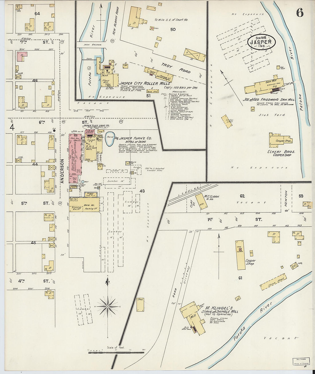 This old map of Jasper, Dubois County, Indiana was created by Sanborn Map Company in 1898