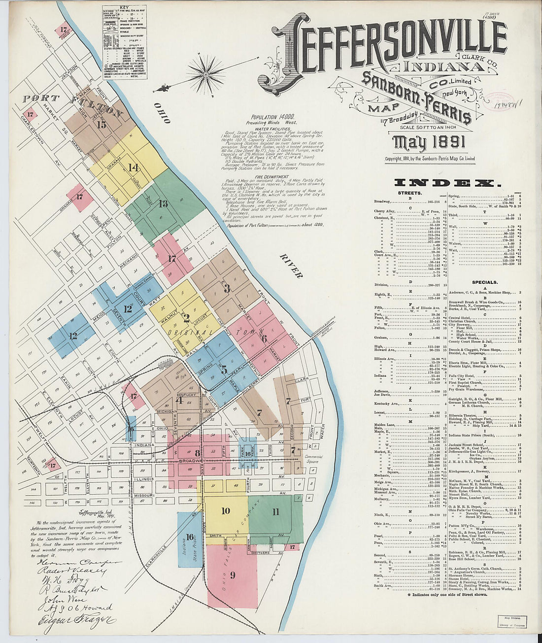 This old map of Jeffersonville, Clark County, Indiana was created by Sanborn Map Company in 1891