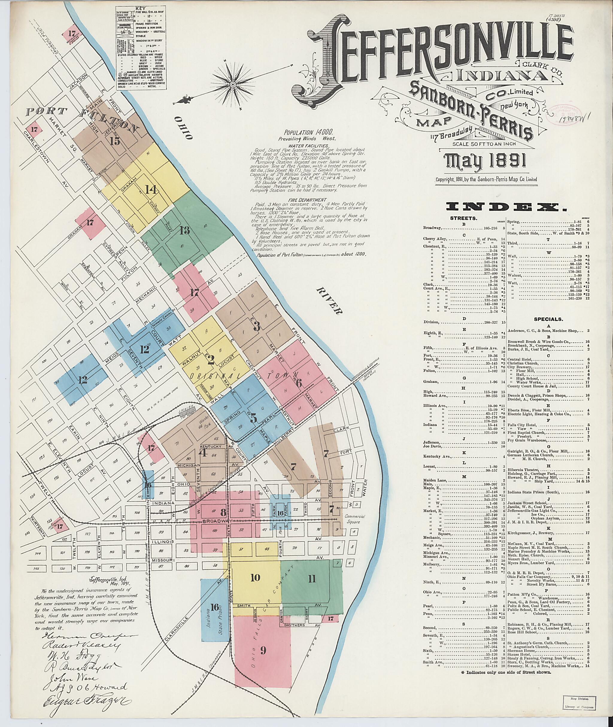 This old map of Jeffersonville, Clark County, Indiana was created by Sanborn Map Company in 1891