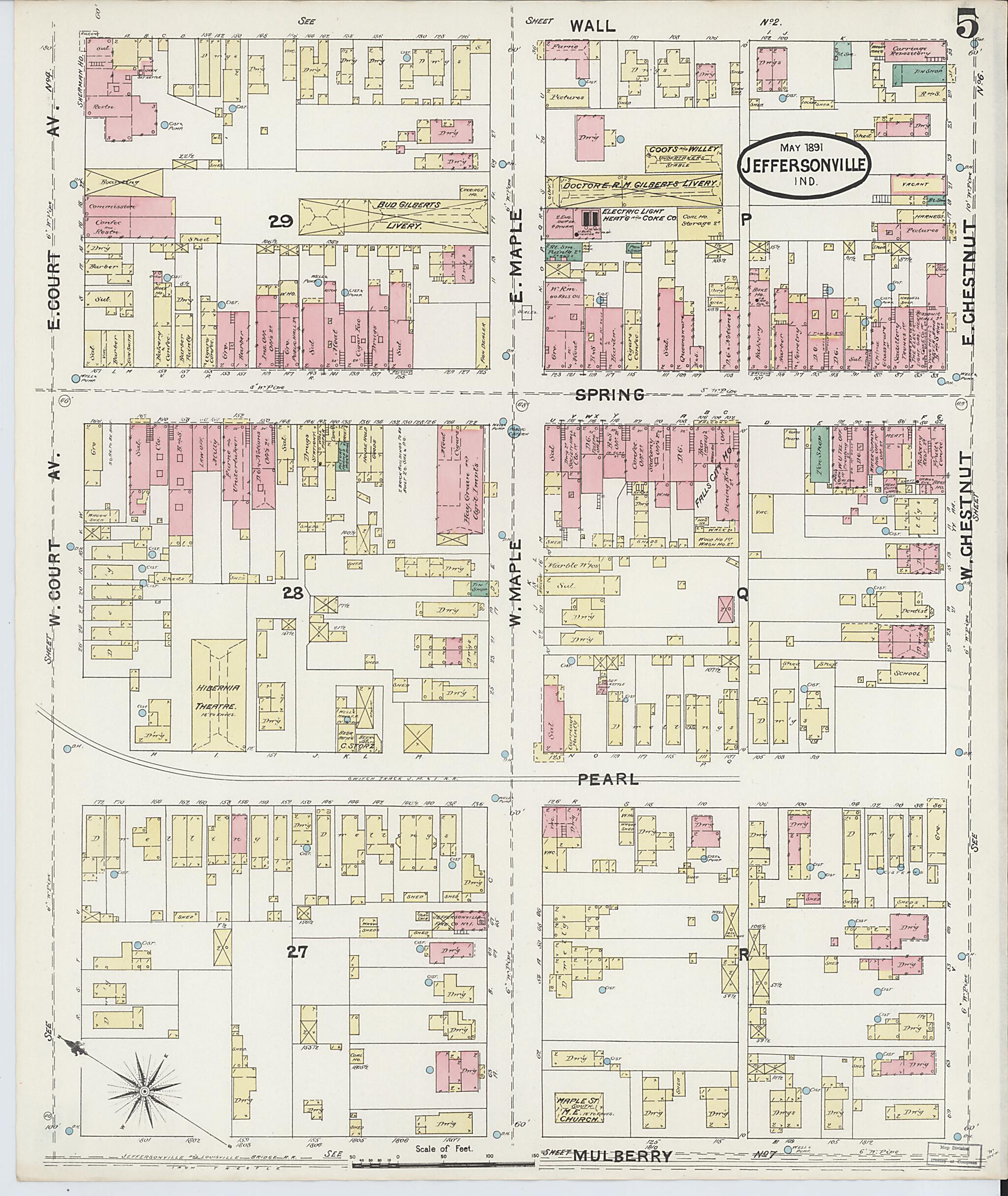 This old map of Jeffersonville, Clark County, Indiana was created by Sanborn Map Company in 1891