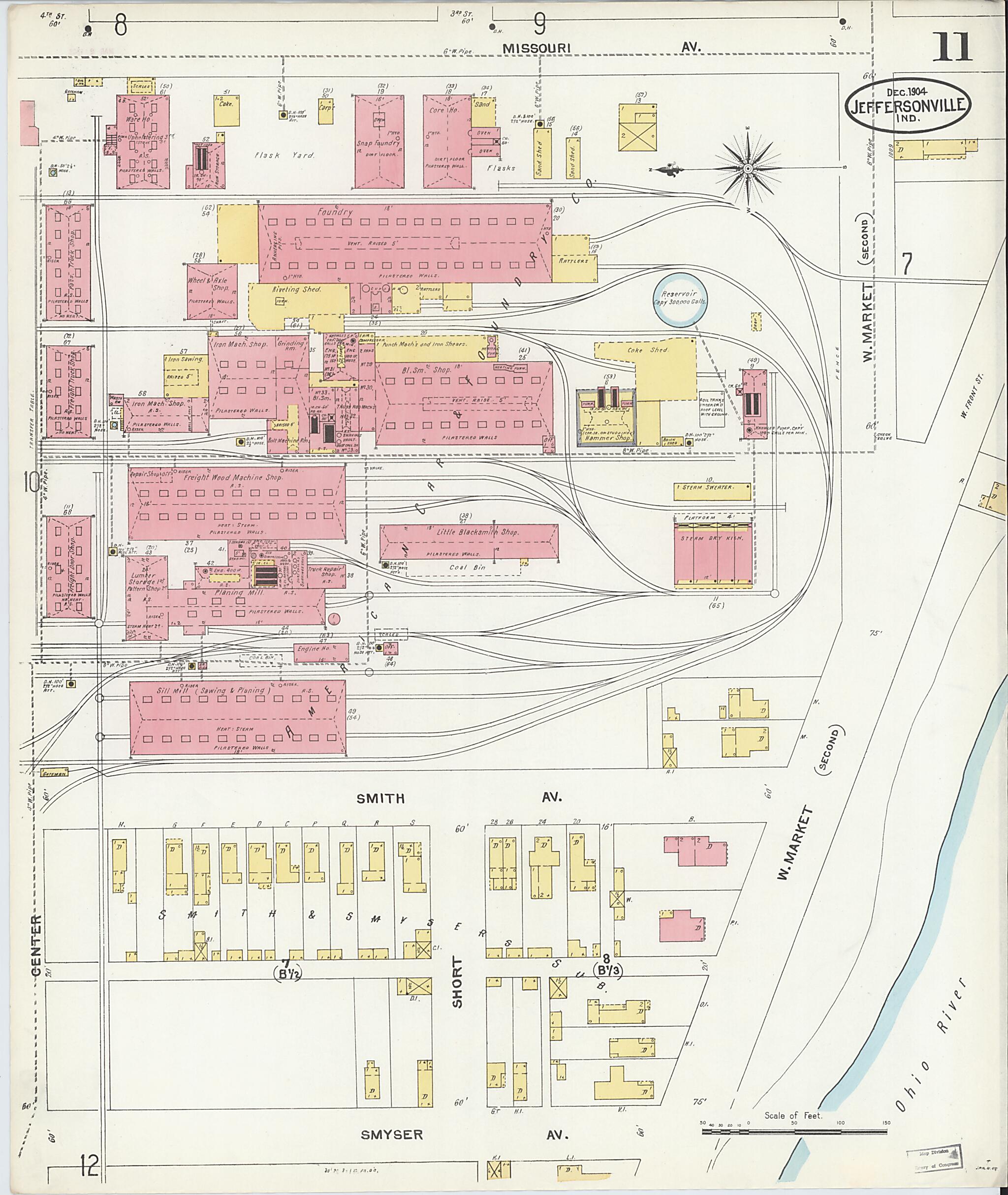 This old map of Jeffersonville, Clark County, Indiana was created by Sanborn Map Company in 1904