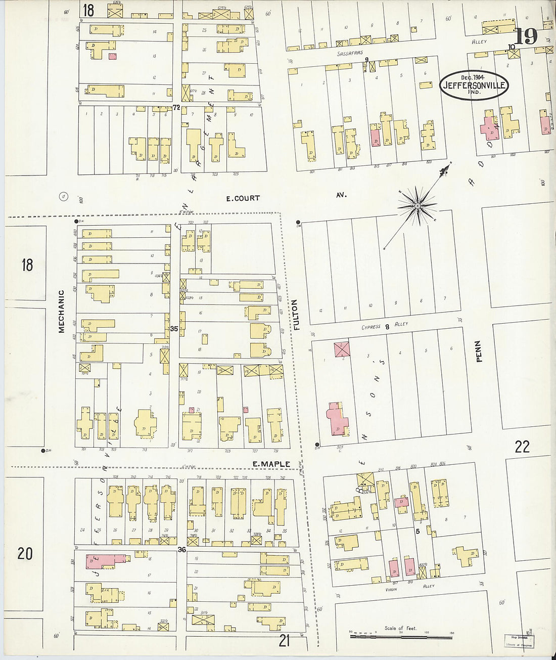 This old map of Jeffersonville, Clark County, Indiana was created by Sanborn Map Company in 1904