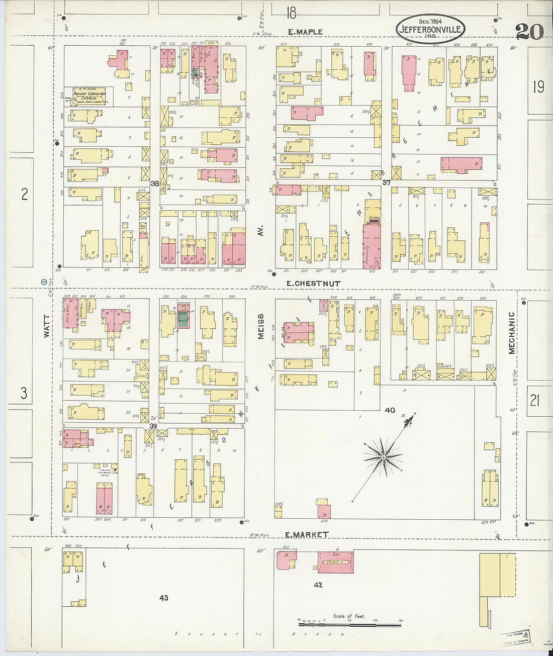 This old map of Jeffersonville, Clark County, Indiana was created by Sanborn Map Company in 1904