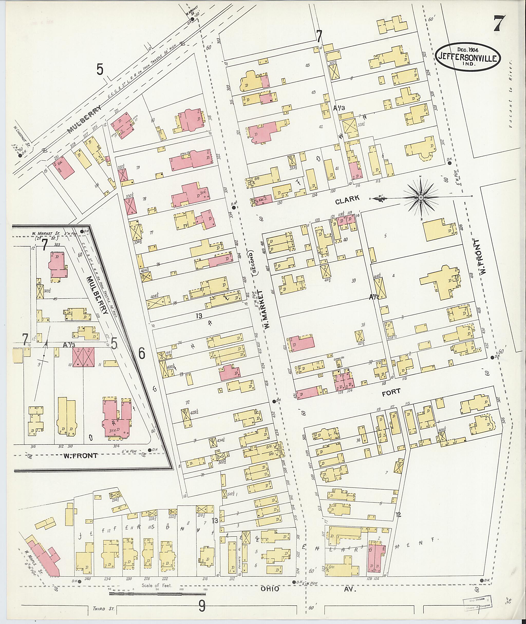 This old map of Jeffersonville, Clark County, Indiana was created by Sanborn Map Company in 1904