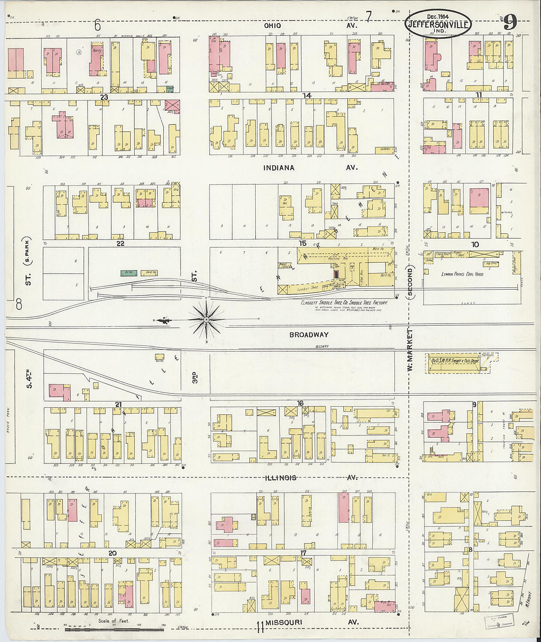 This old map of Jeffersonville, Clark County, Indiana was created by Sanborn Map Company in 1904