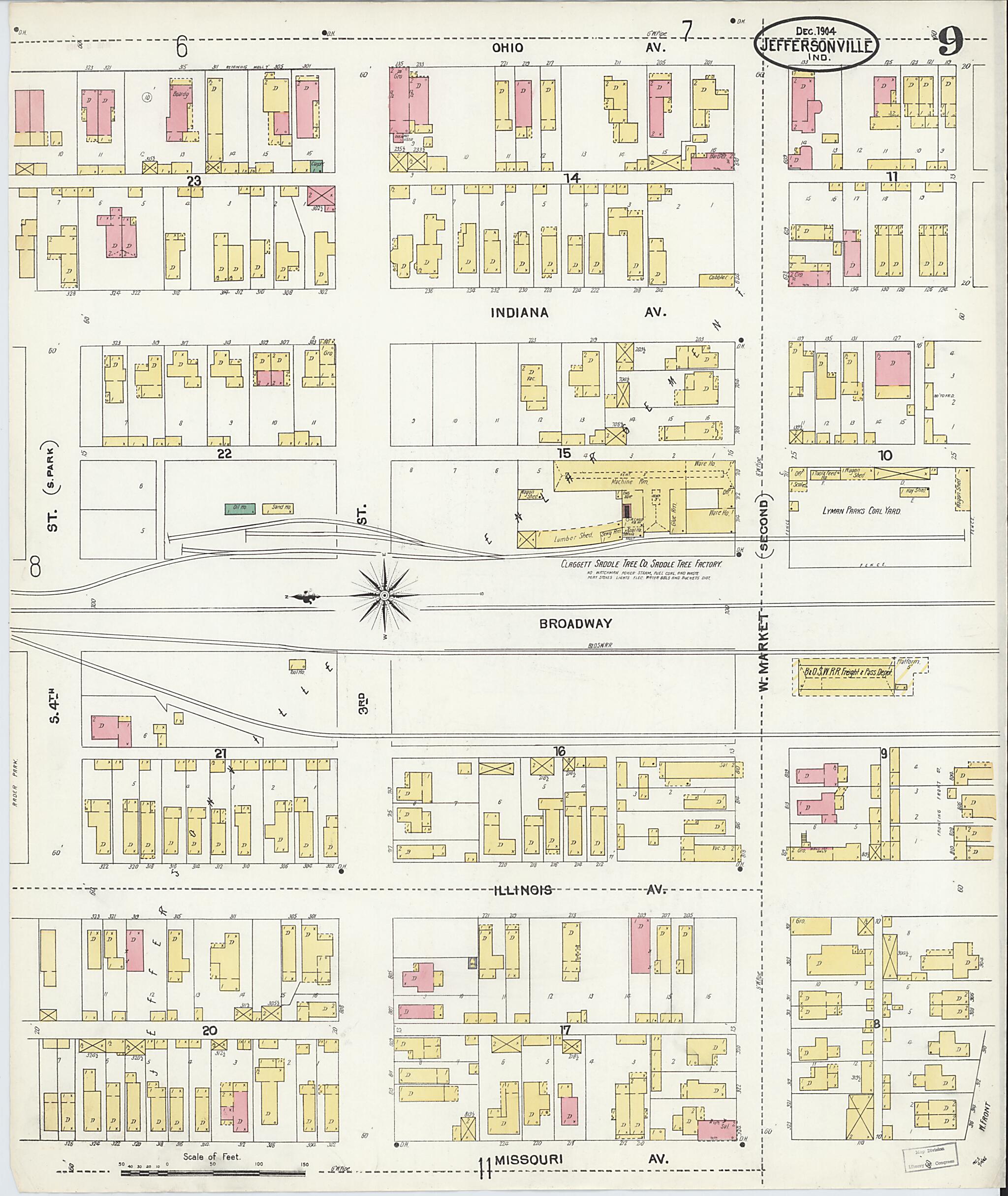 This old map of Jeffersonville, Clark County, Indiana was created by Sanborn Map Company in 1904