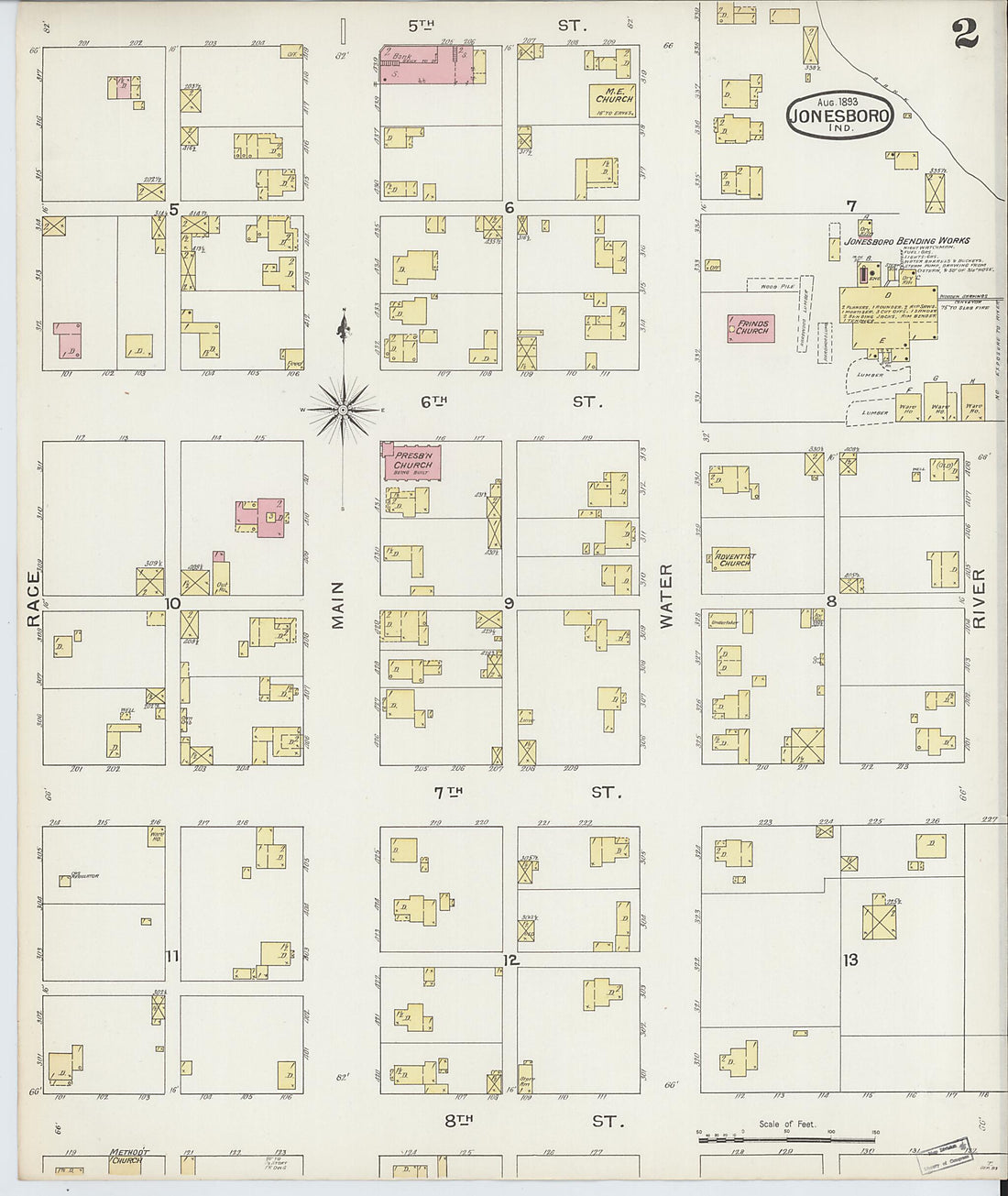 This old map of Jonesboro, Grant County, Indiana was created by Sanborn Map Company in 1893