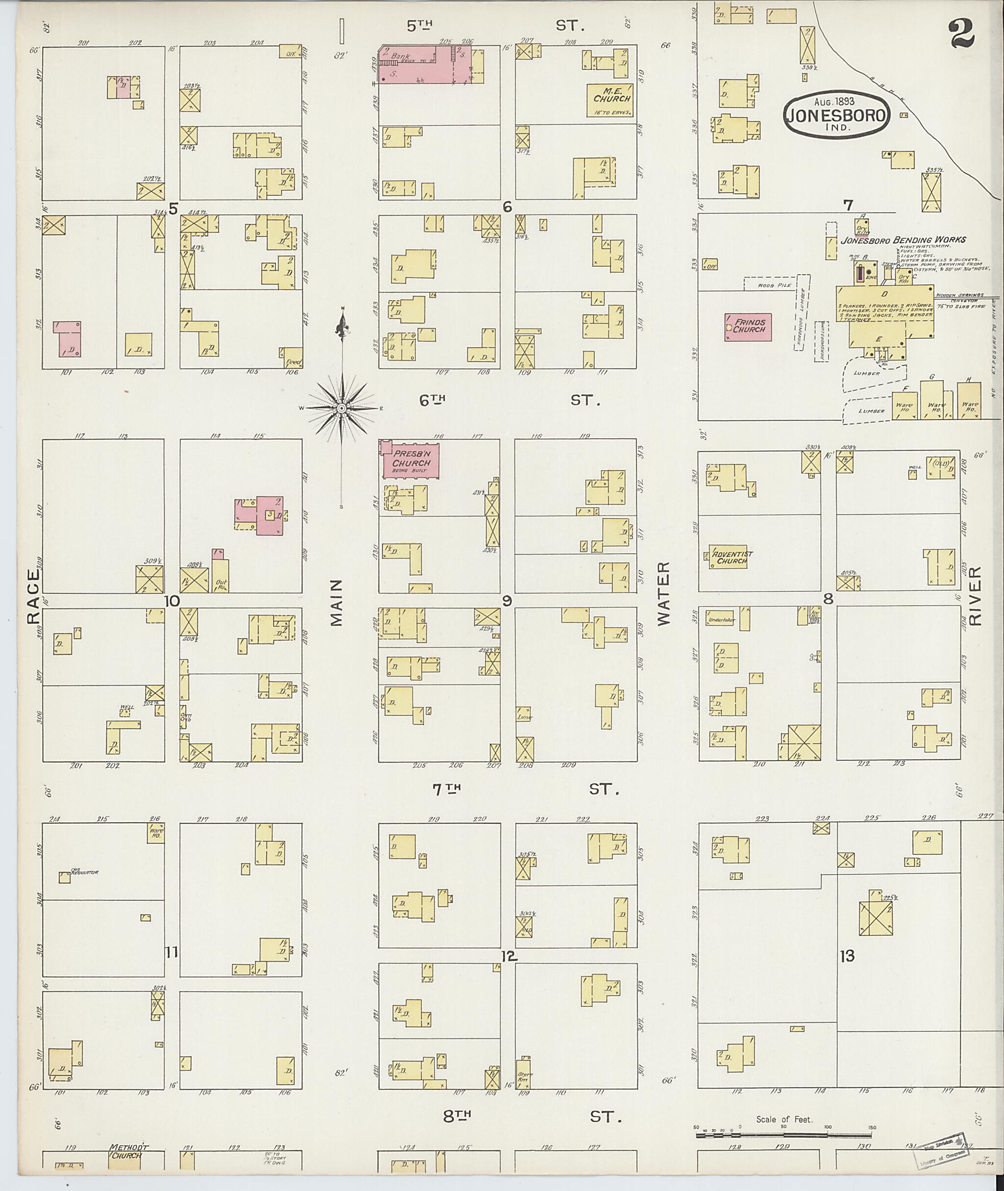 This old map of Jonesboro, Grant County, Indiana was created by Sanborn Map Company in 1893