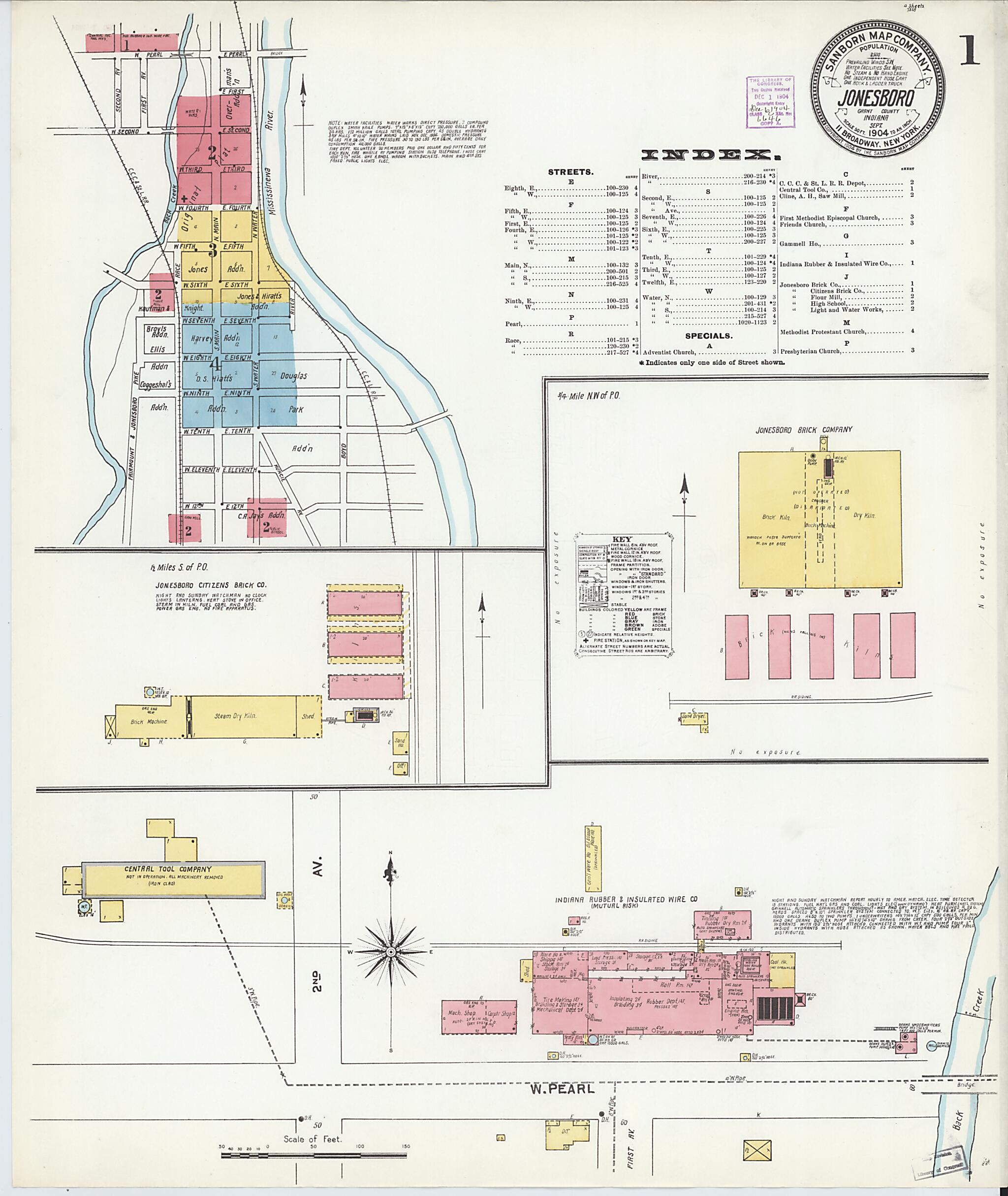 This old map of Jonesboro, Grant County, Indiana was created by Sanborn Map Company in 1904