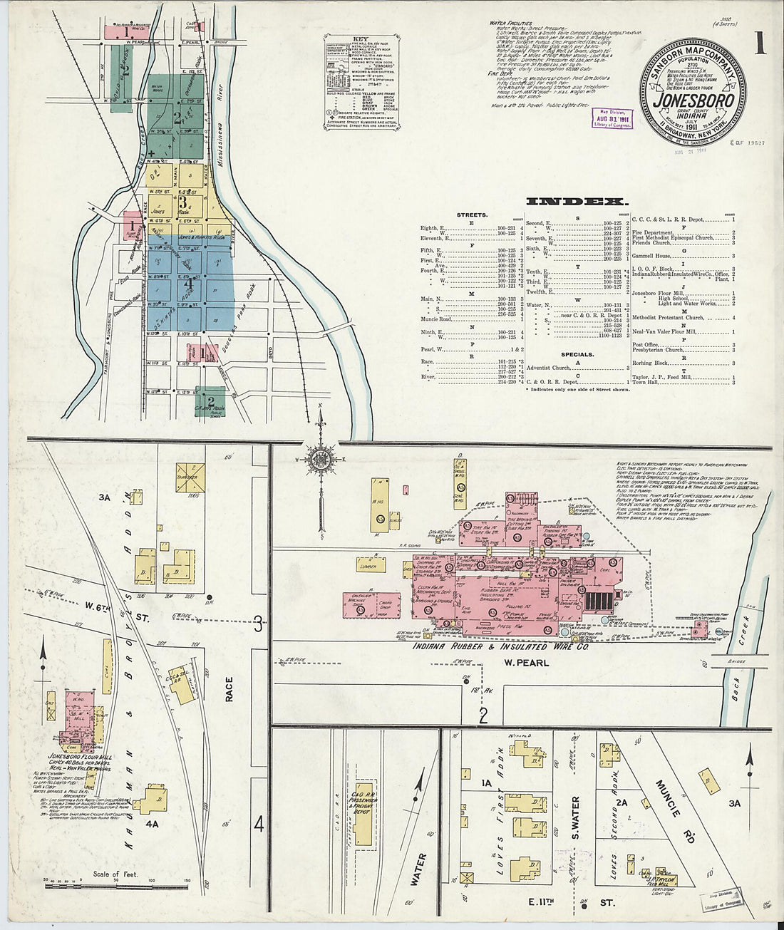 This old map of Jonesboro, Grant County, Indiana was created by Sanborn Map Company in 1911