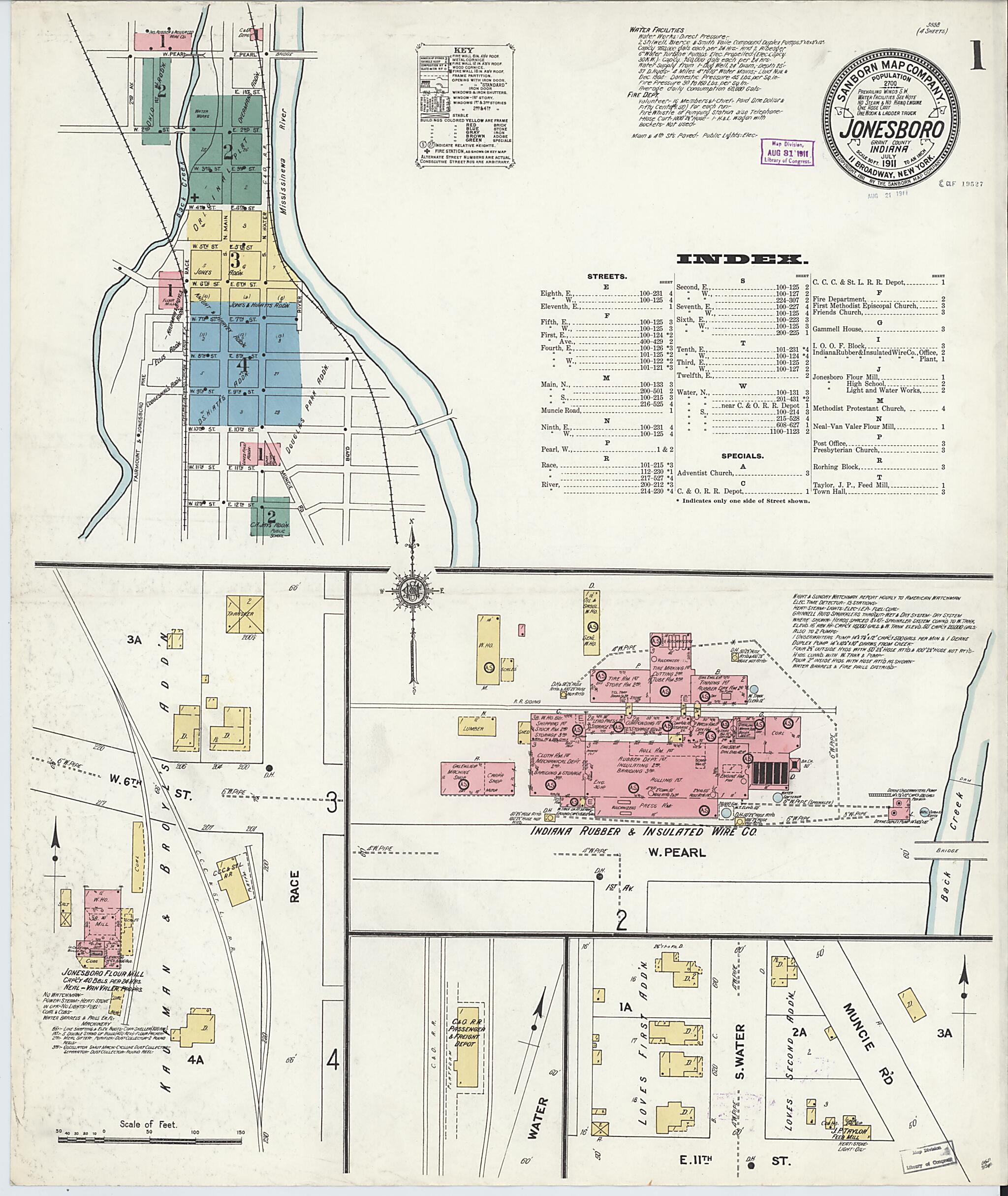 This old map of Jonesboro, Grant County, Indiana was created by Sanborn Map Company in 1911