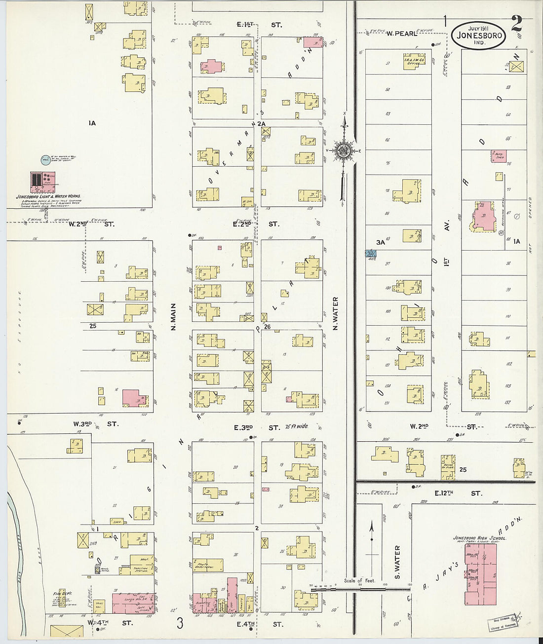 This old map of Jonesboro, Grant County, Indiana was created by Sanborn Map Company in 1911