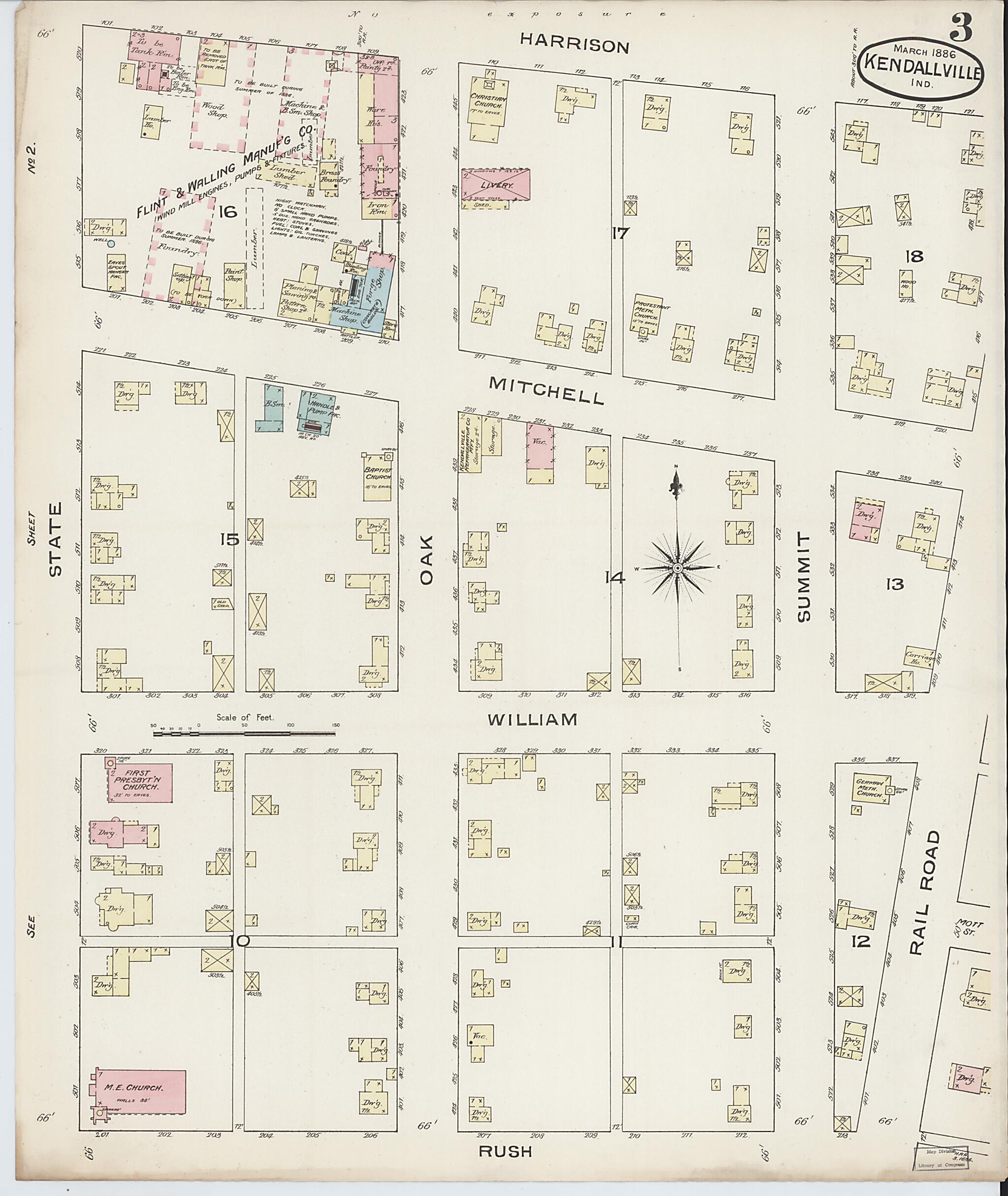 This old map of Kendallville, Noble County, Indiana was created by Sanborn Map Company in 1886