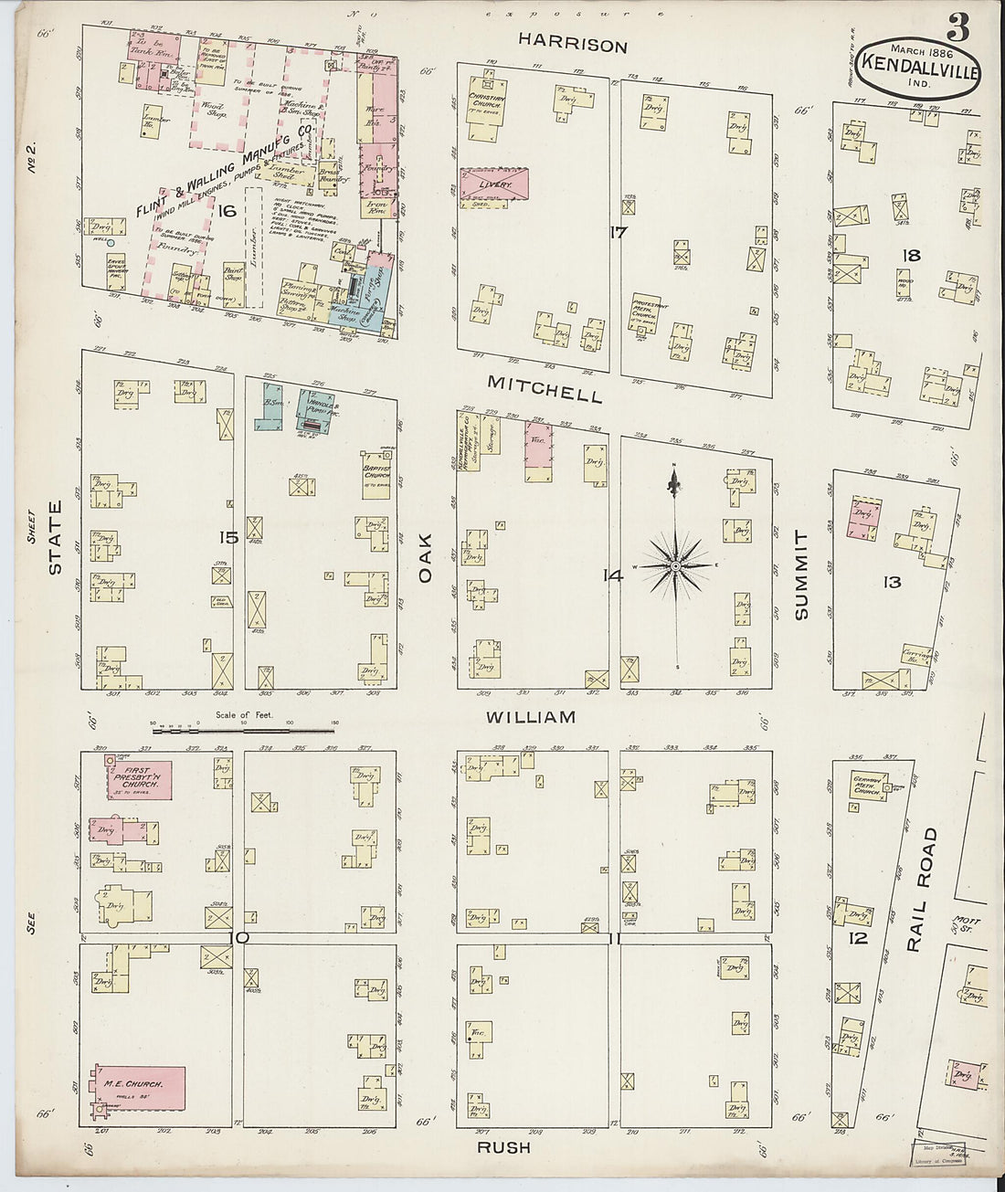 This old map of Kendallville, Noble County, Indiana was created by Sanborn Map Company in 1886