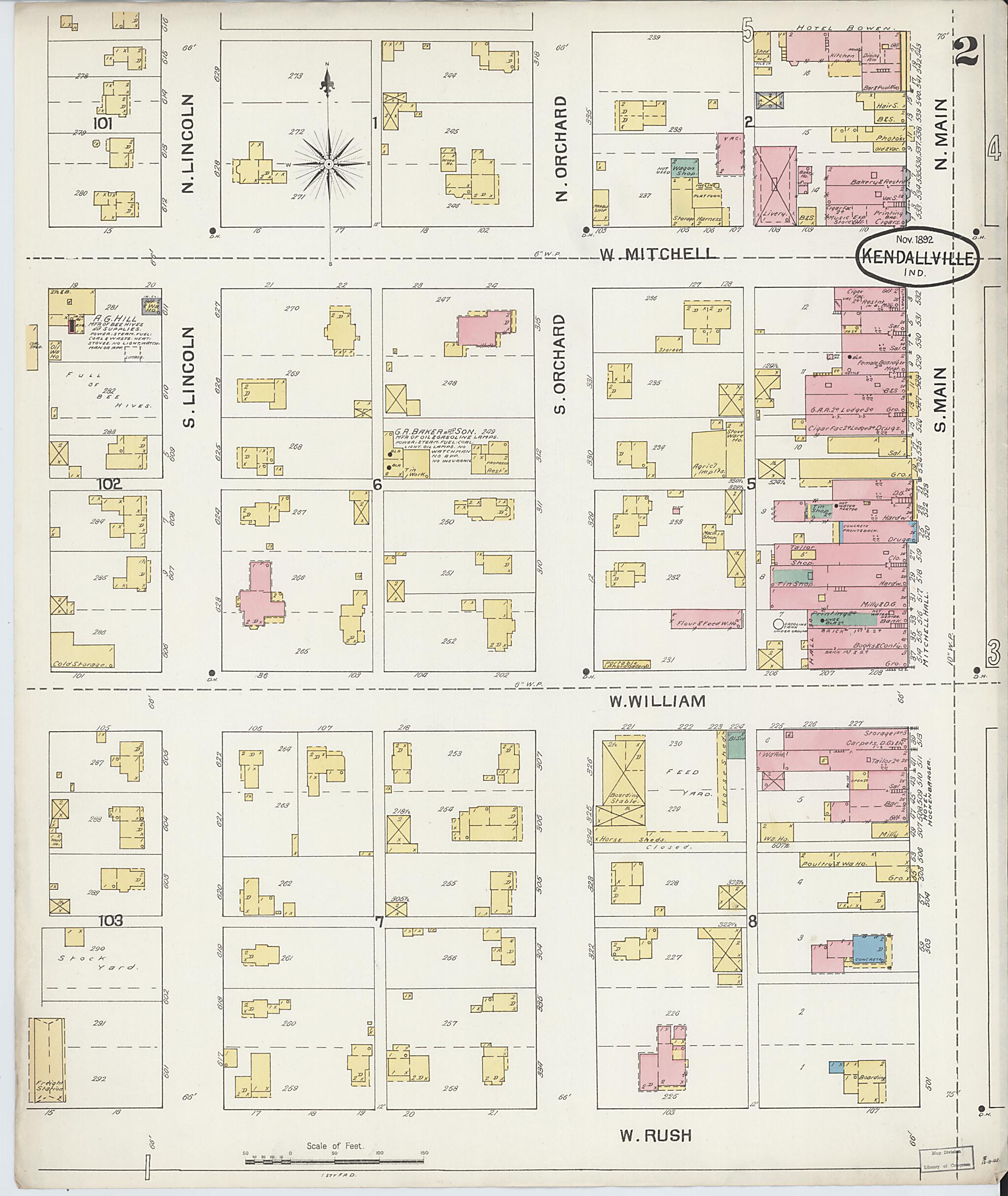 This old map of Kendallville, Noble County, Indiana was created by Sanborn Map Company in 1892