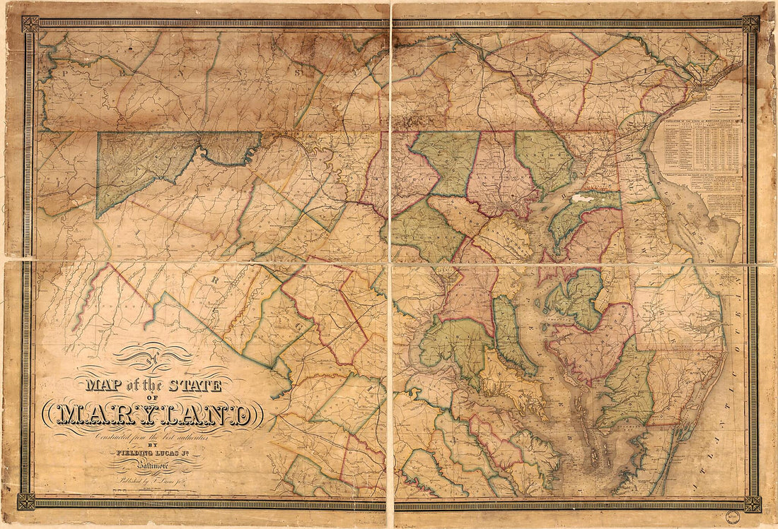 This old map of A Map of the State of Maryland from 1852 was created by Fielding Lucas, John Warr in 1852