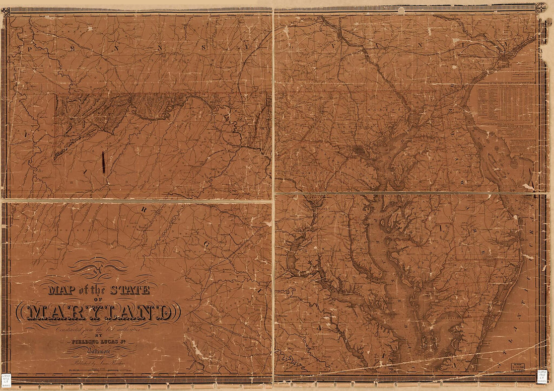 This old map of A Map of the State of Maryland from 1852 was created by Md.) Lucas Brothers (Baltimore, Fielding Lucas, John Warr in 1852