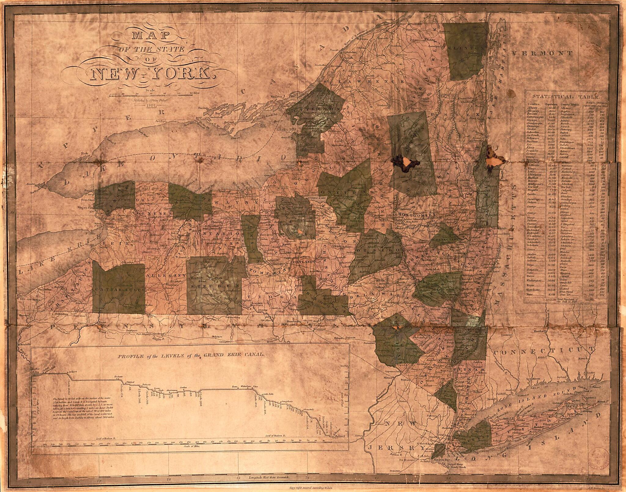 This old map of Map of the State of New York from 1824 was created by A. (Anthony) Finley, J. H. (James Hamilton) Young in 1824