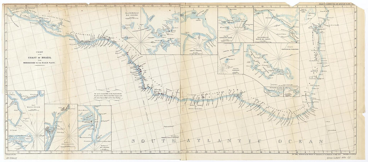Chart of the Coast of Brazil from Maranham to the River Plate 1850 by Relic Map Company