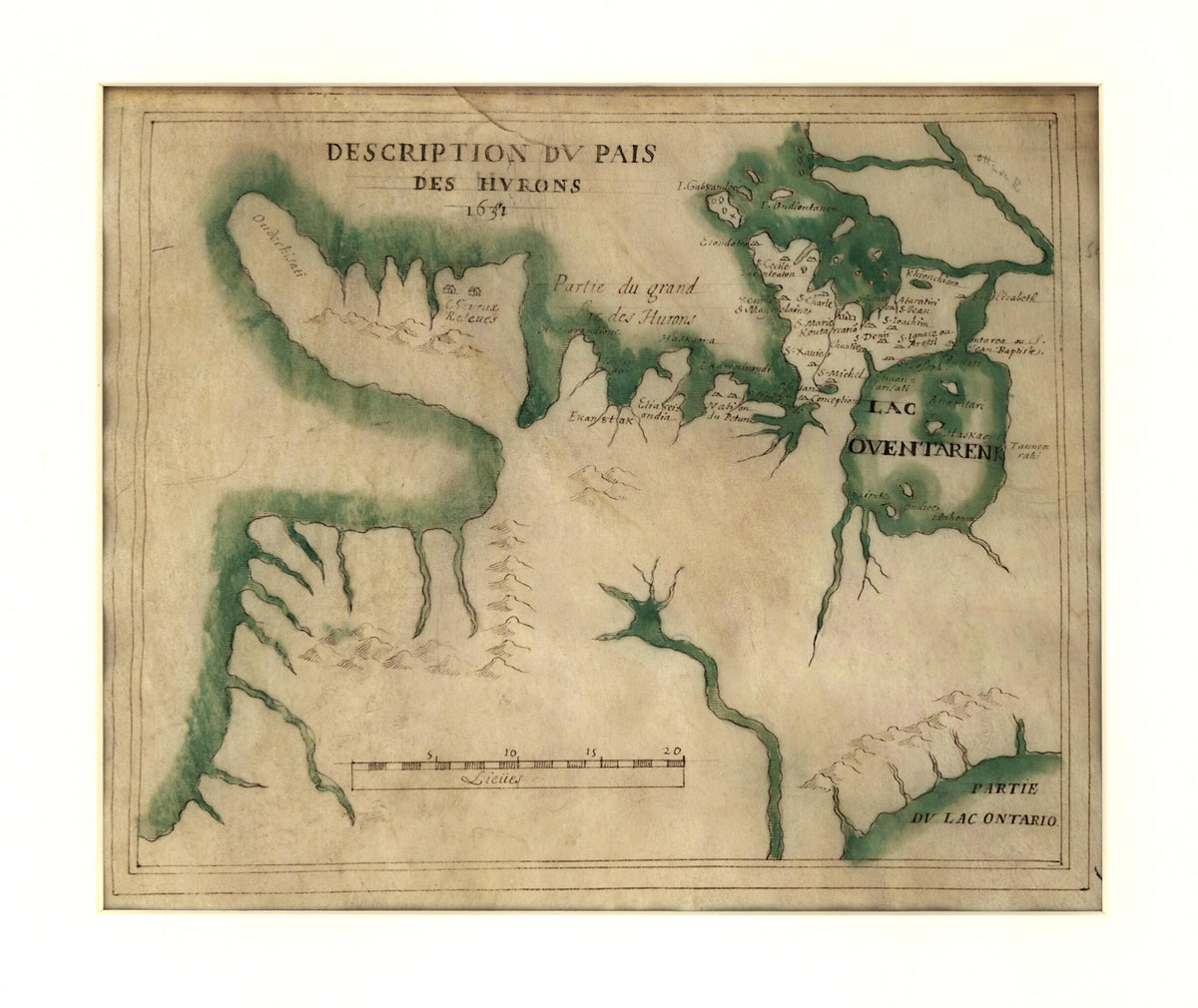 Description Du Pais Des Hurons 1651 by Relic Map Company