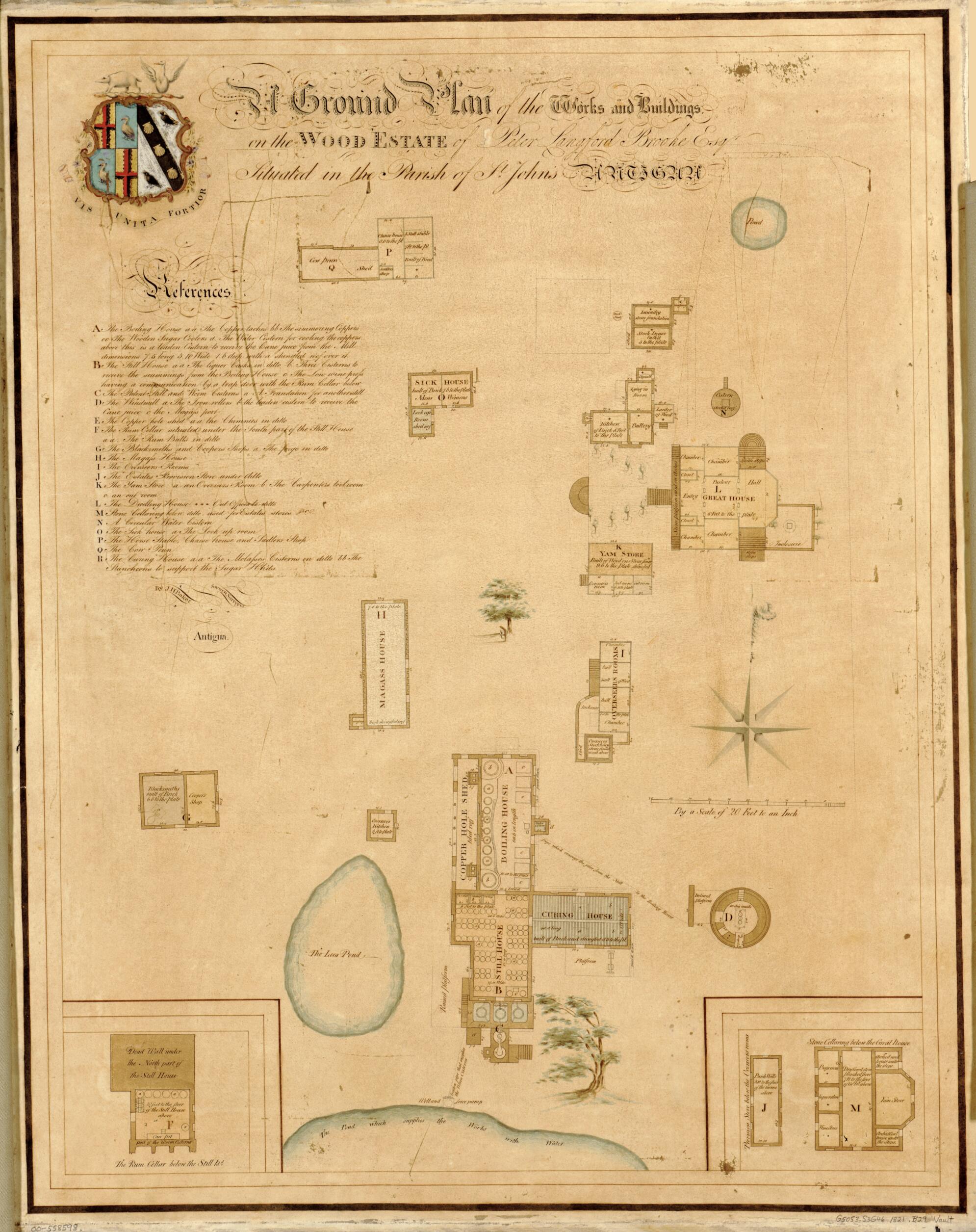 This old map of A Ground Plan of the Works and Buildings On the Wood Estate of Peter Langford Brooke, Esq., Situated In the Parish of St. John&