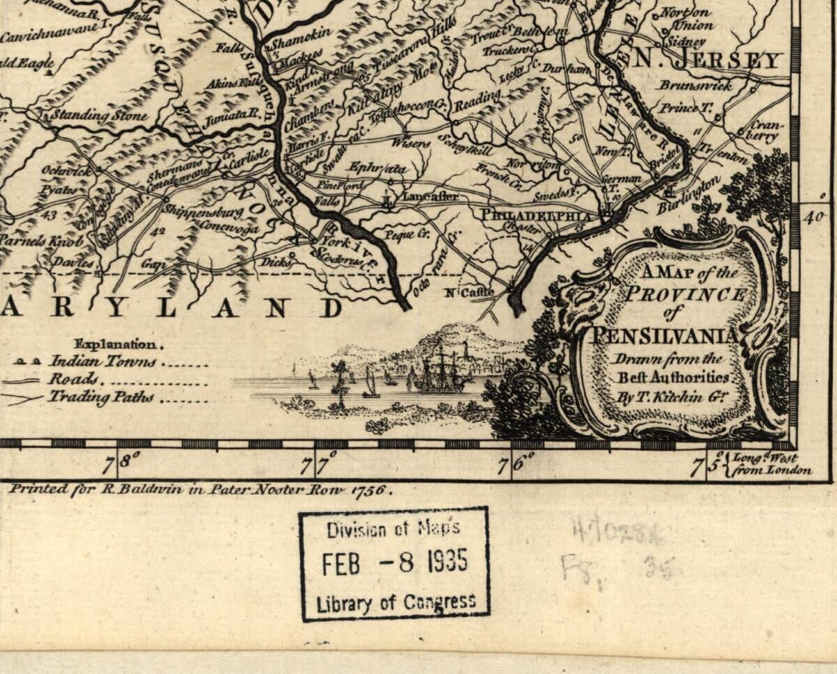 This old map of A Map of the Province of Pensilvania from 1756 was created by Richard Baldwin, Thomas Kitchin in 1756