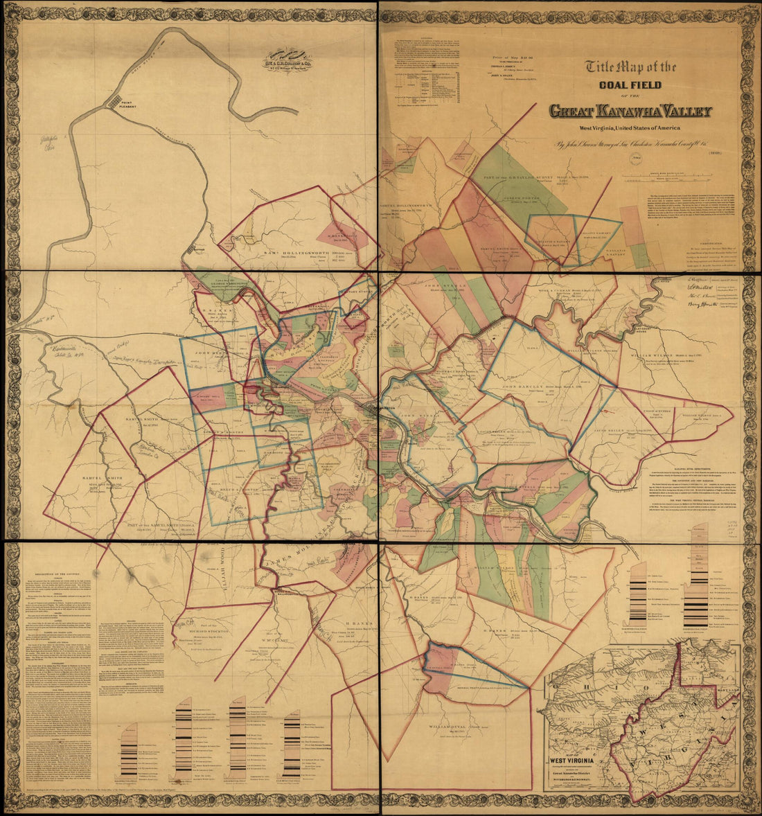 This old map of Title Map of the Coal Field of the Great Kanawha Valley from 1867 was created by G.W. & C.B. Colton & Co, John S. Swann in 1867