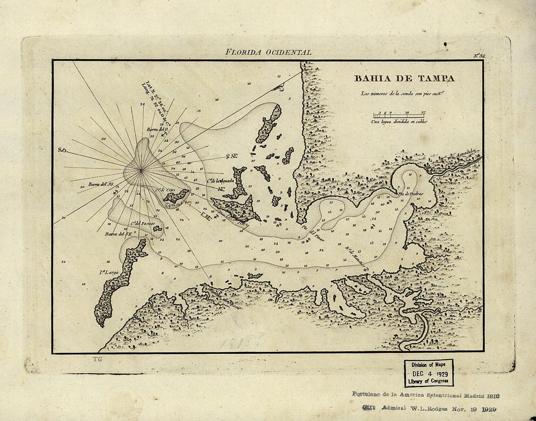 This old map of Bahia De Tampa from 1809 was created by Spain. Dericción De Hidrografía in 1809