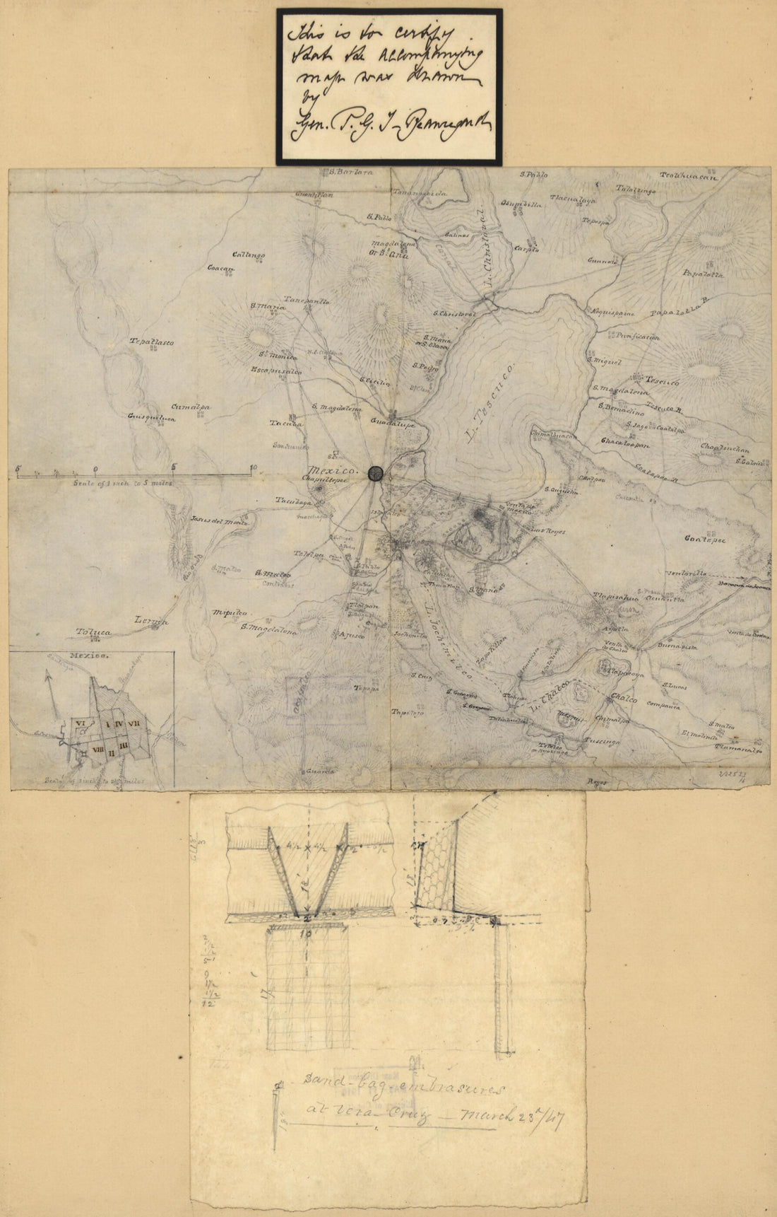 This old map of Map of Mexico City Region from 1847 was created by G. T. (Gustave Toutant) Beauregard in 1847