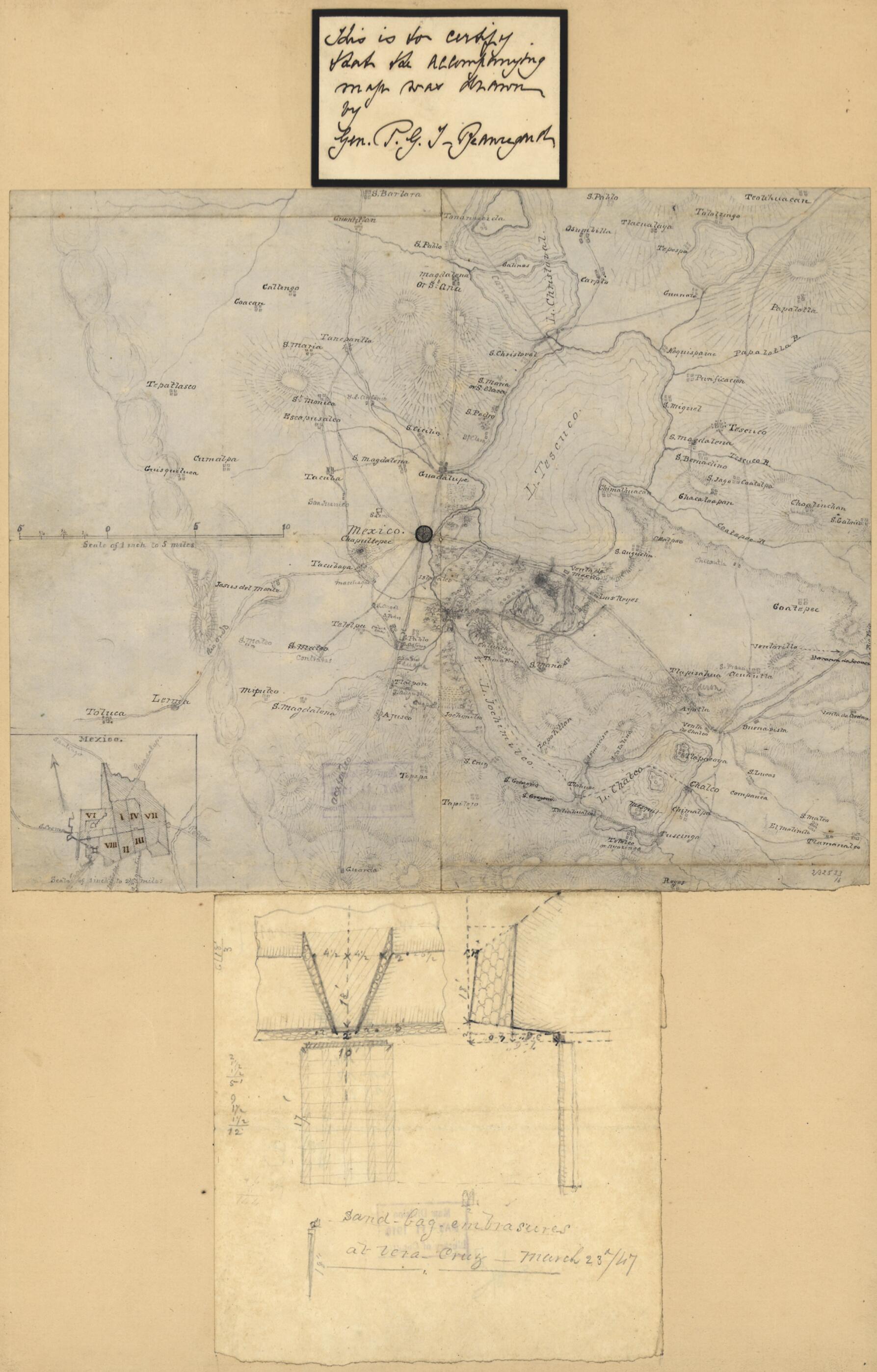 This old map of Map of Mexico City Region from 1847 was created by G. T. (Gustave Toutant) Beauregard in 1847