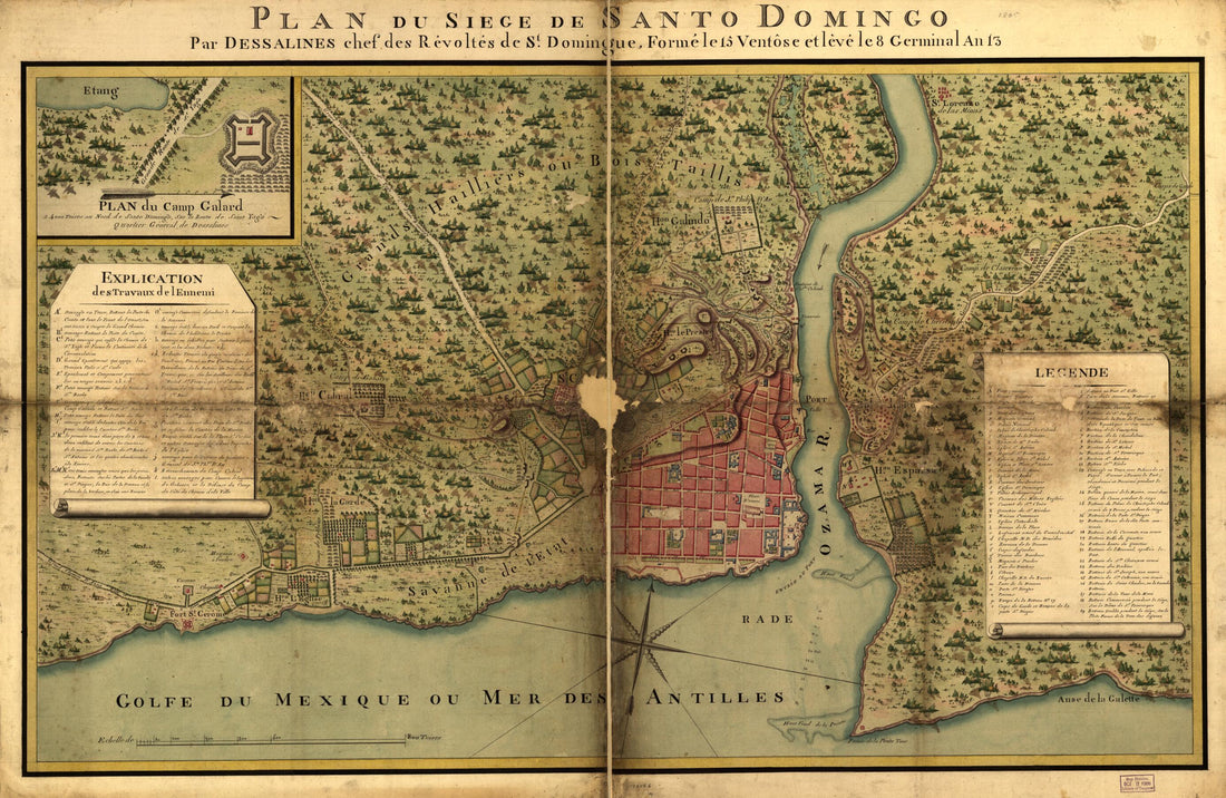 This old map of Plan Du Siège De Santo Domingo Par Dessalines, Chef Des Révoltes De St. Domingue, Forme Le 15 Ventôse Et Levé Le 8 Germinal an 13 from 1805 was created by Jacques in 1805