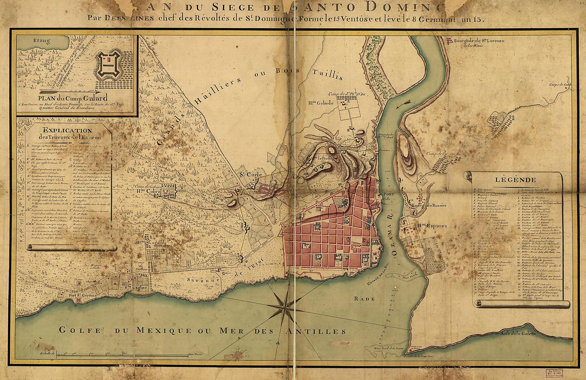 Plan Du Siège De Santo Domingo Par Dessalines, Chef Des Révoltes De St. Domingue, Forme Le 15 Ventôse Et Levé Le 8 Germinal an 13 1805 by Relic Map Company