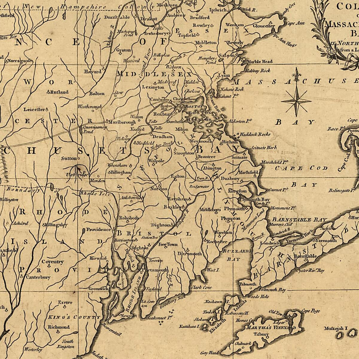 This old map of A New and Accurate Map of the Colony of Massachusets i.e. Massachusetts Bay, In North America, from a Late Survey. (New and Accurate Map of the Colony of Massachusets Bay, New and Accurate Map of the Colony of Massachusetts Bay) from 1780