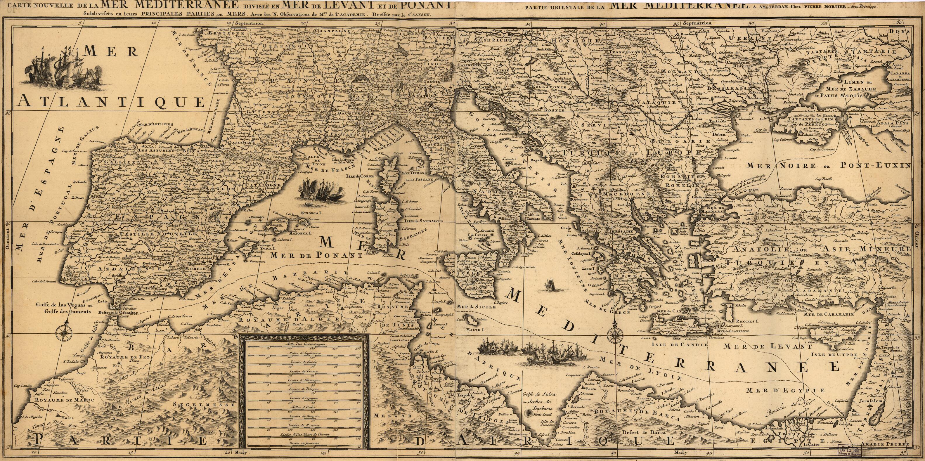 Carte Nouvelle De La Mer Mediterranee in 1680 by Relic Map Company